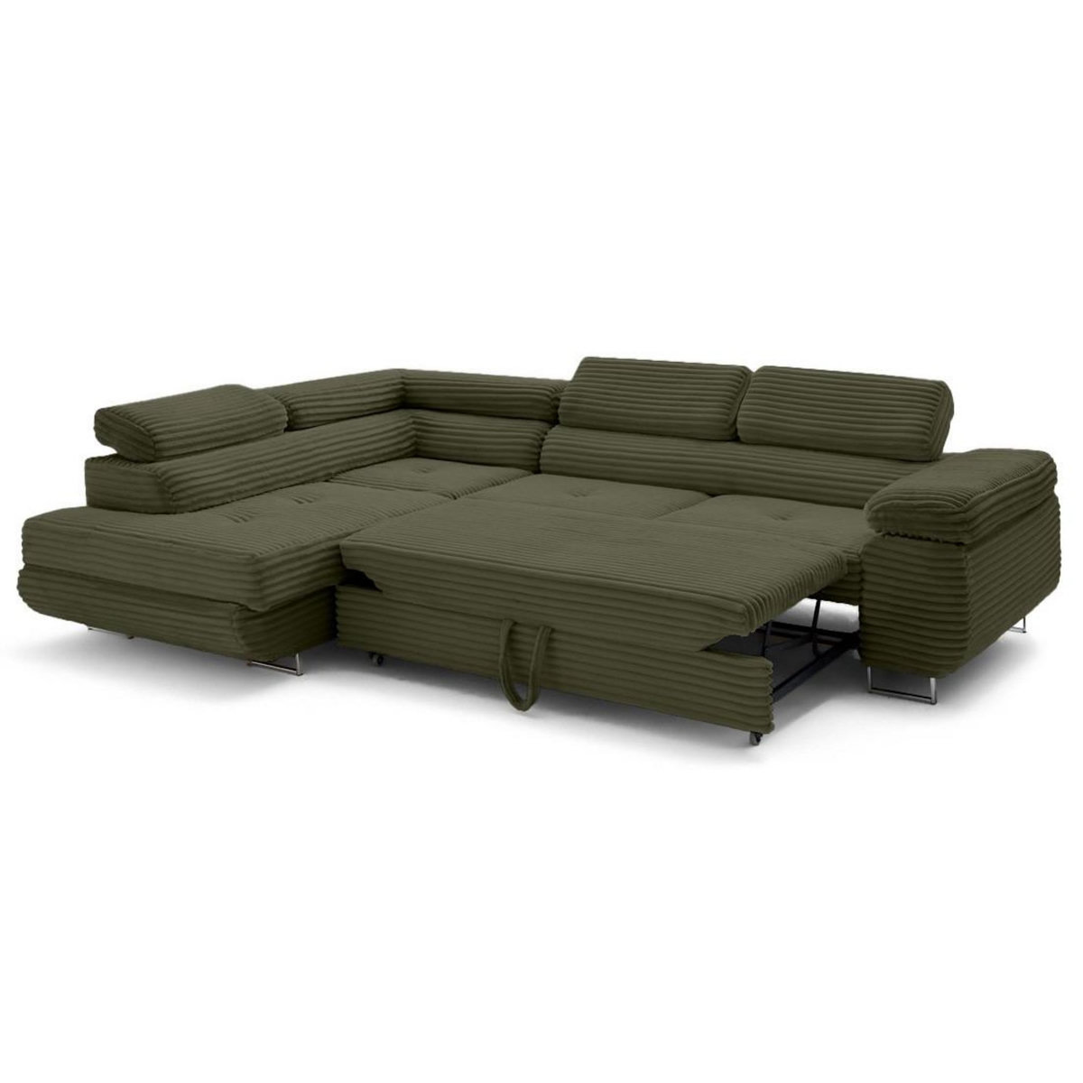 LISA DESIGN Zaria - canapé d'angle gauche 5 places convertible avec coffre et têtières en velours côtelé grosses côtes