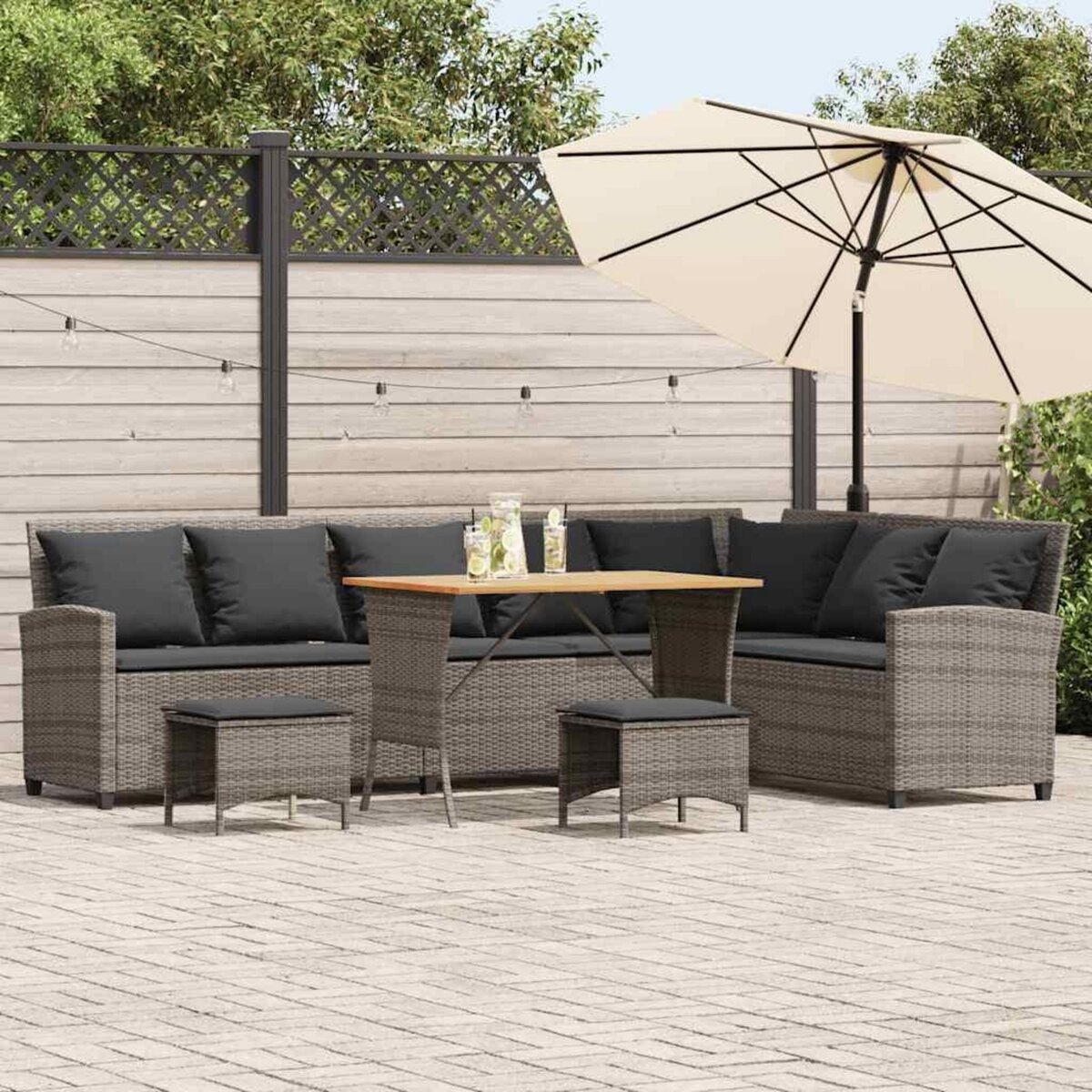 VIDAXL Salon de jardin 4 pcs avec coussins forme L gris resine tressee