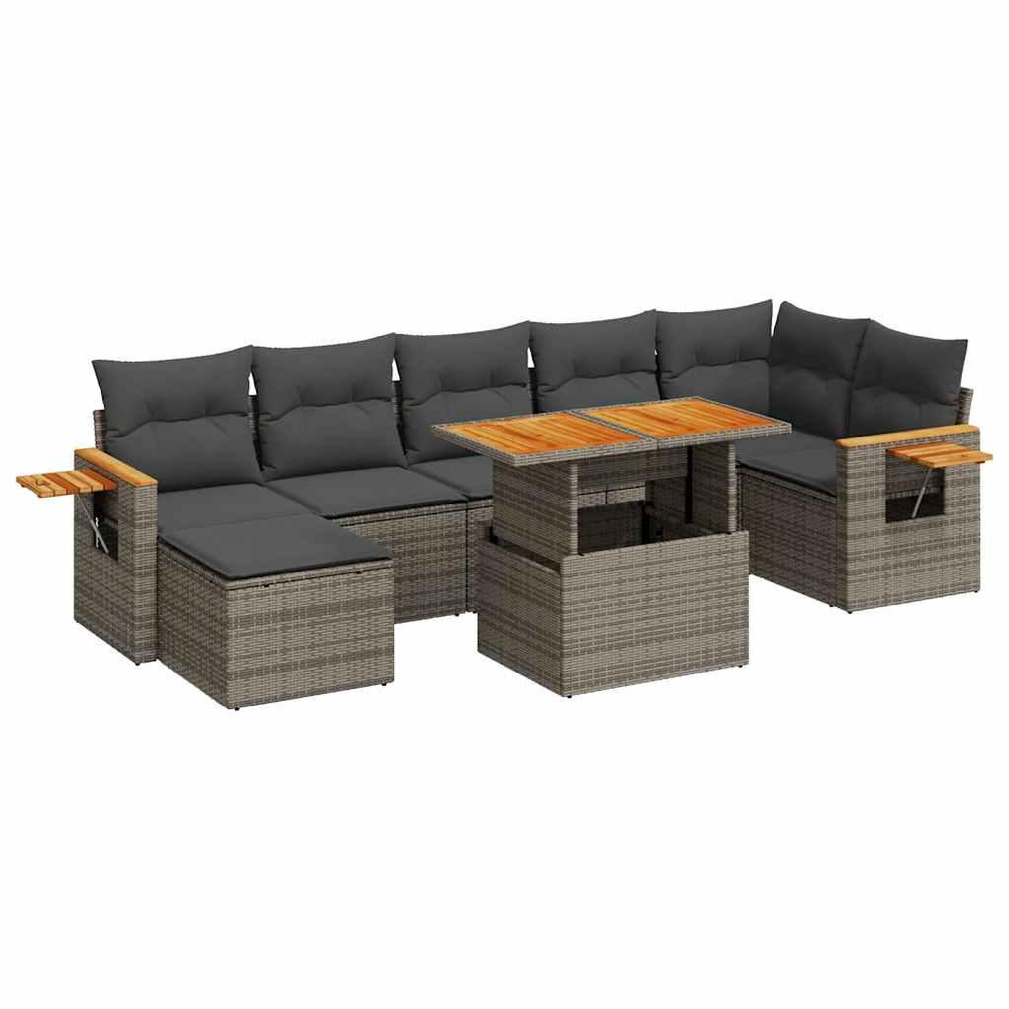 Voir la diapositive 2 : VIDAXL Salon de jardin avec coussins 8 pcs gris resine tressee acacia