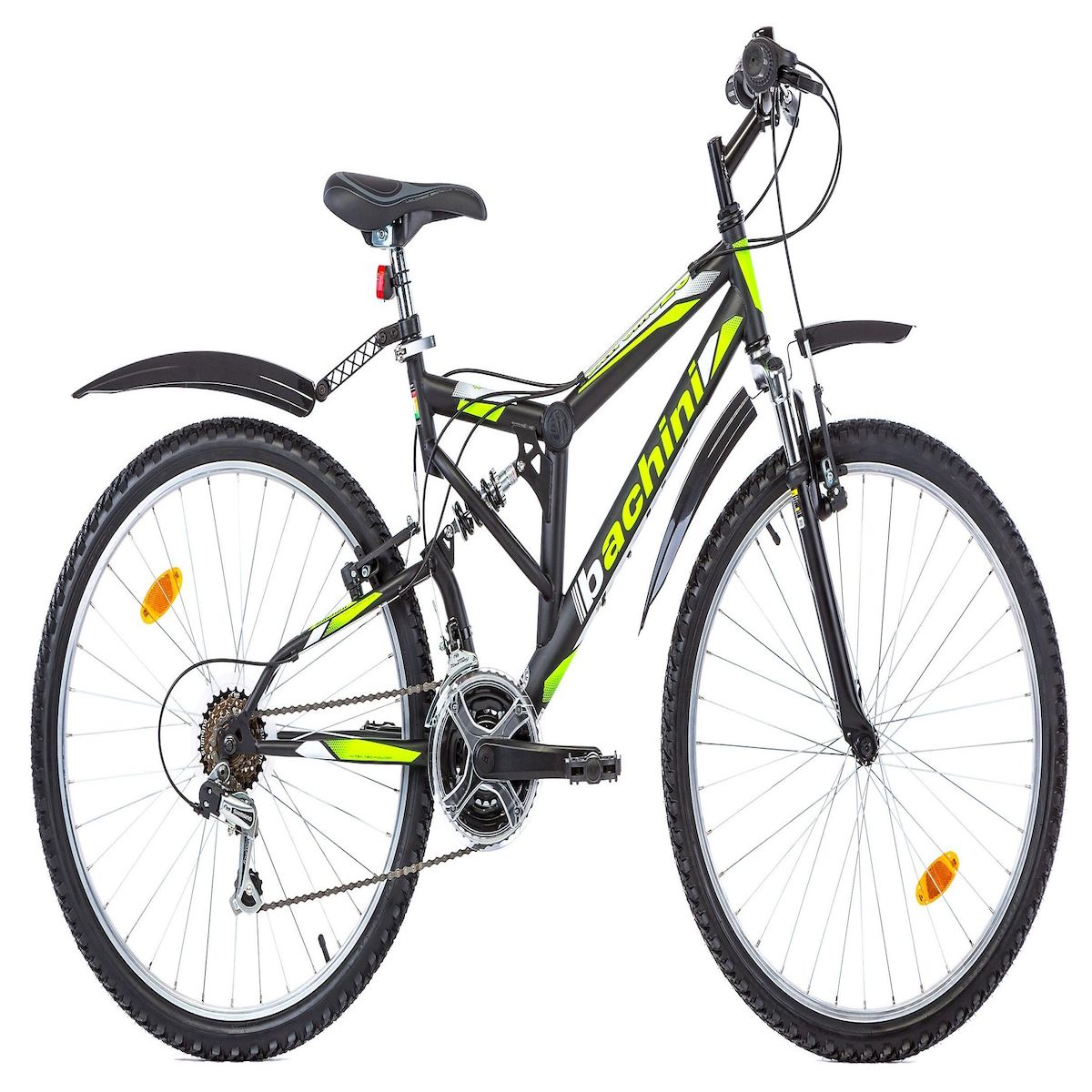BACHINI Vélo VTT 26'' - Vélo Tout Suspendu - 18 Vitesses - Transmission Shimano - Freins V-Brake - Jantes Alu