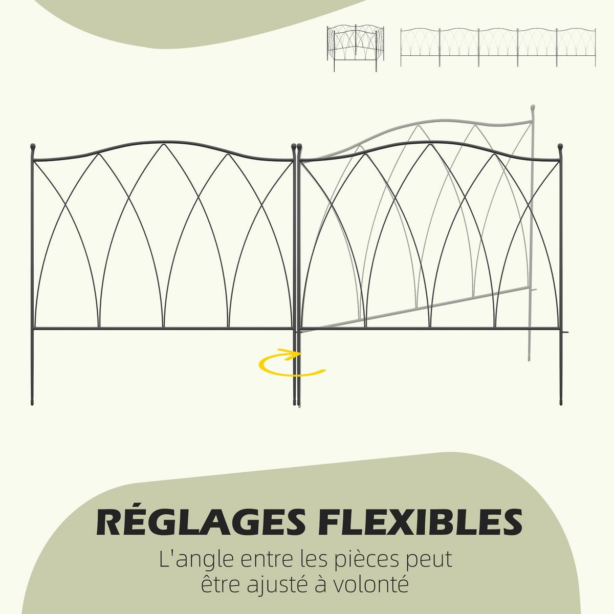 OUTSUNNY Lot de 5 clôtures de jardin décoratives en métal avec ornements - dim. totales 305L x 62H cm - noir