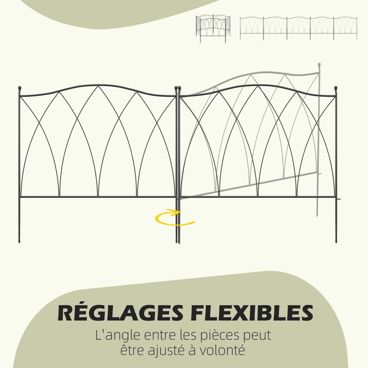 OUTSUNNY Lot de 5 clôtures de jardin décoratives en métal avec ornements - dim. totales 305L x 62H cm - noir