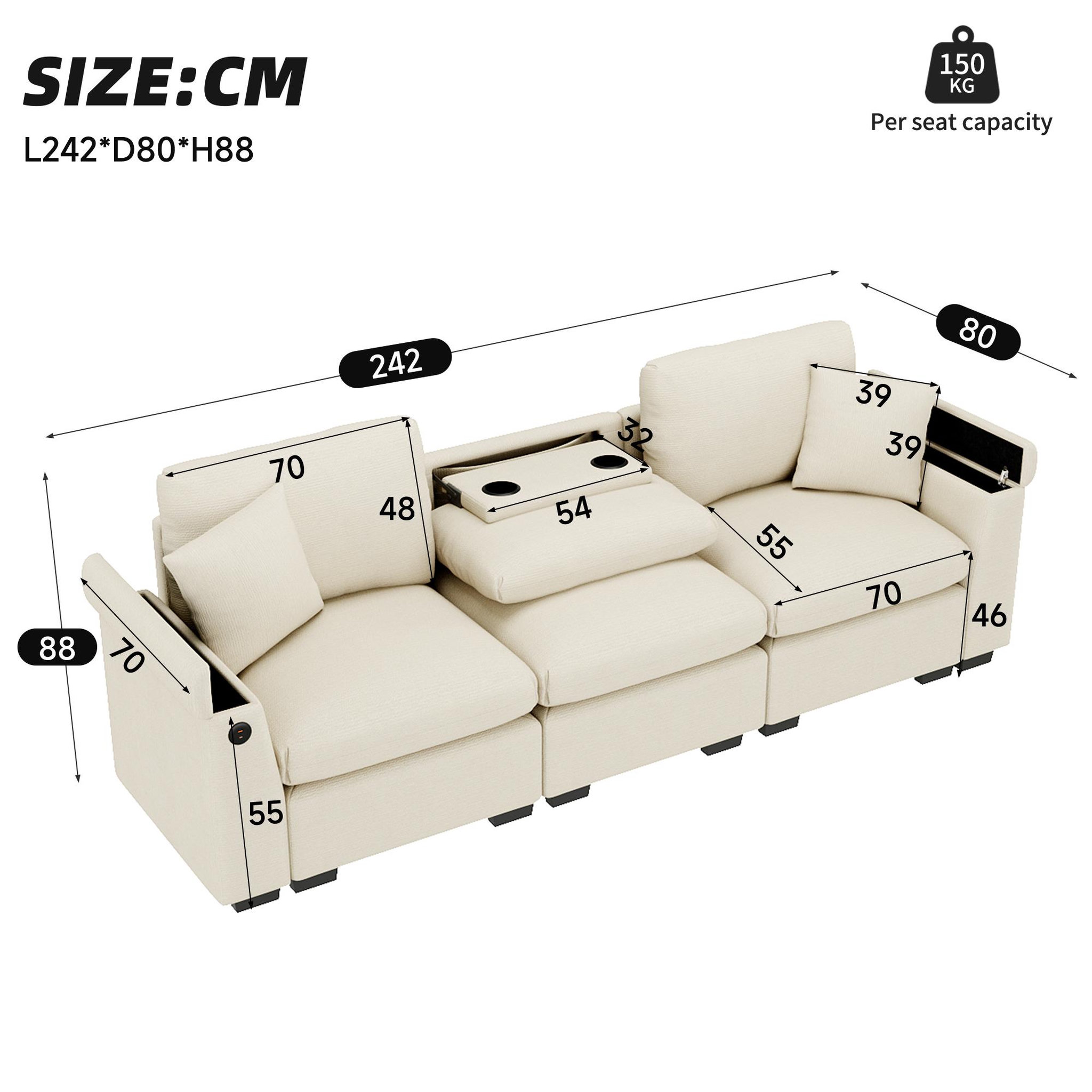 Voir la diapositive 3 : MERAX Canapé droit convertible 3 places tissu