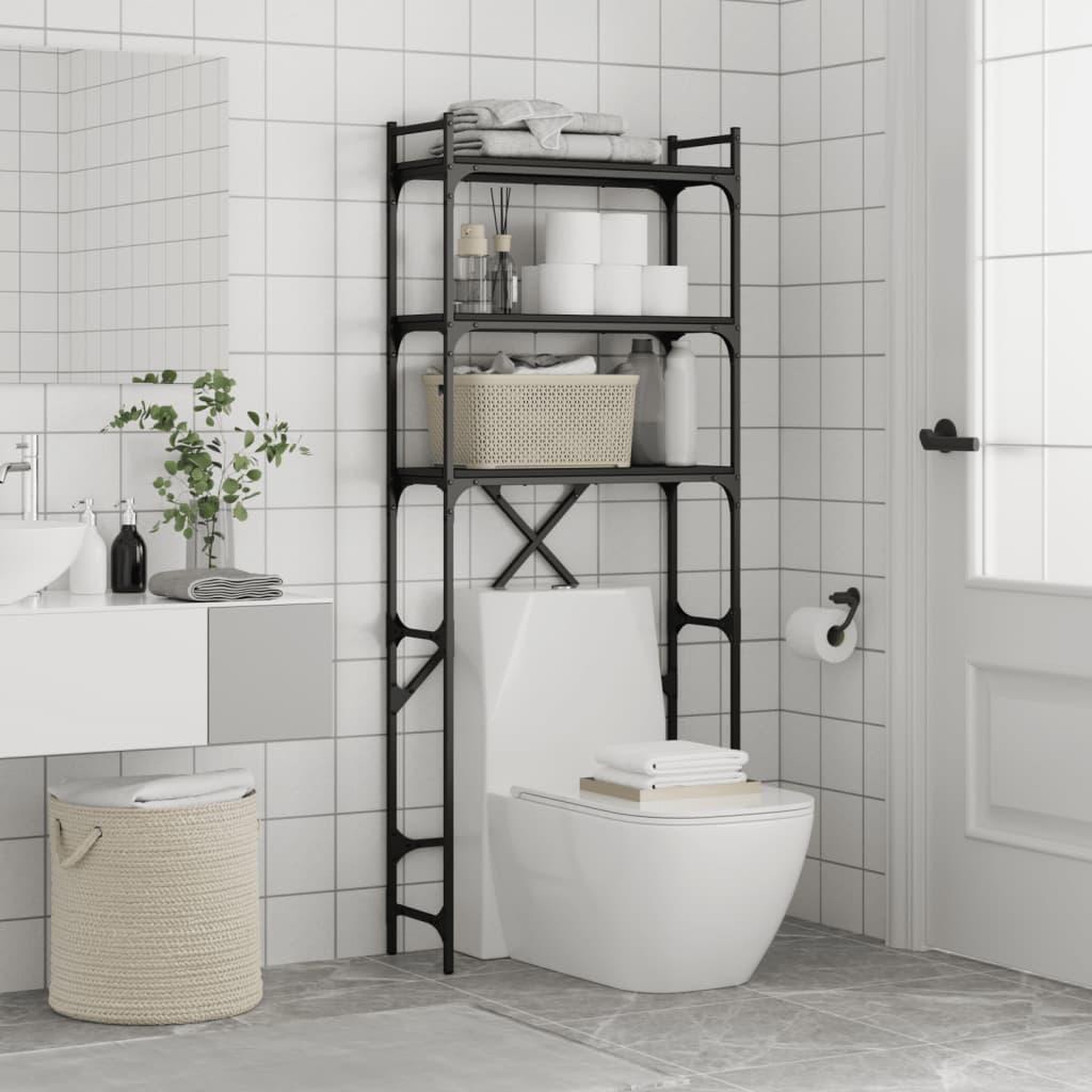 Voir la diapositive 4 : VIDAXL Etagere de lave-linge noir 67x25x163 cm bois d'ingenierie