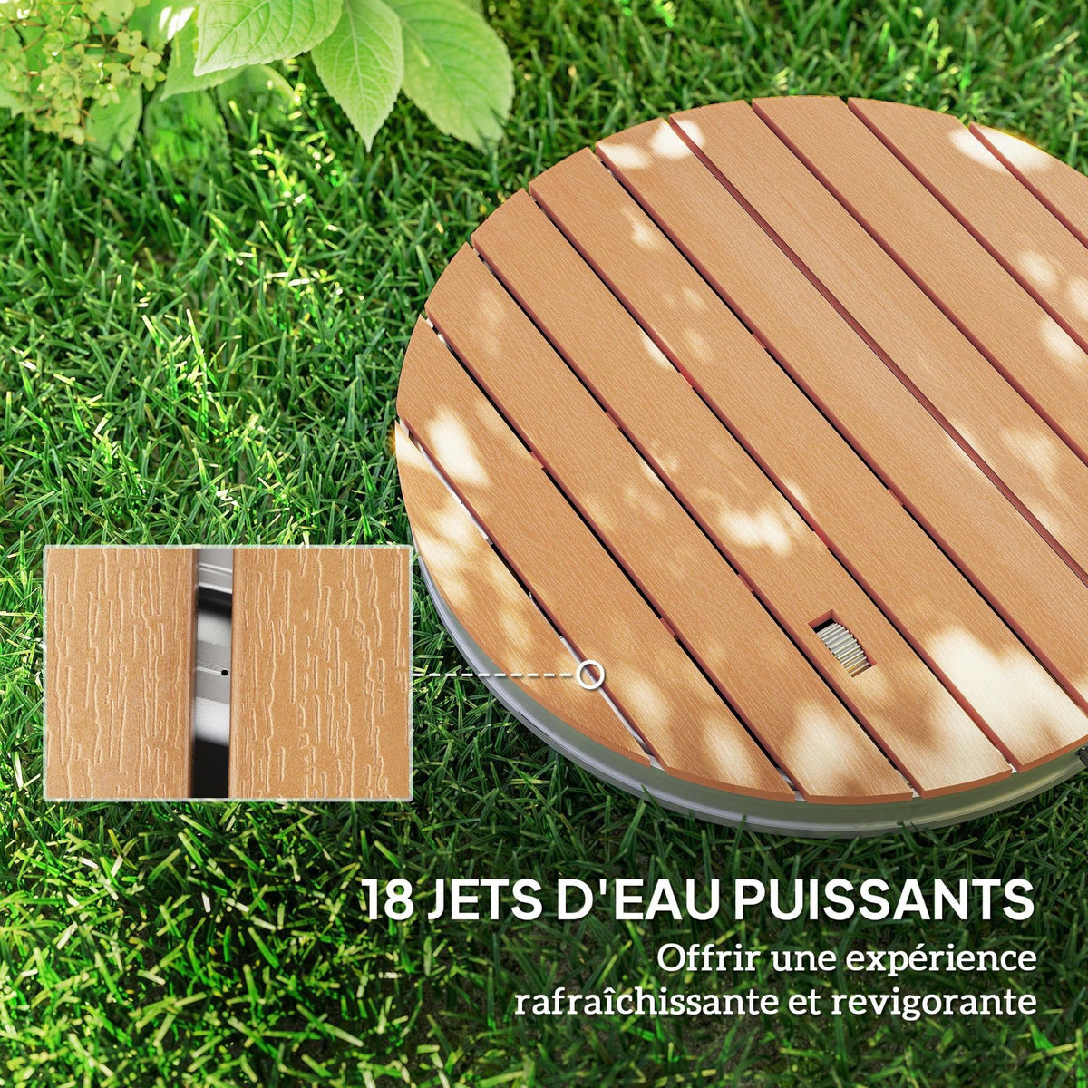 OUTSUNNY Douche de jardin portable dia. 70,5 cm réglable max. 4 m - douche inversée - alu plastique effet bois