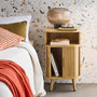 Voir la diapositive 3 : SWEEEK Lot de 2 tables de chevet 2 portes coulissantes + 1 niche effet bois rainuré. L 40 x P 40 x H 70cm