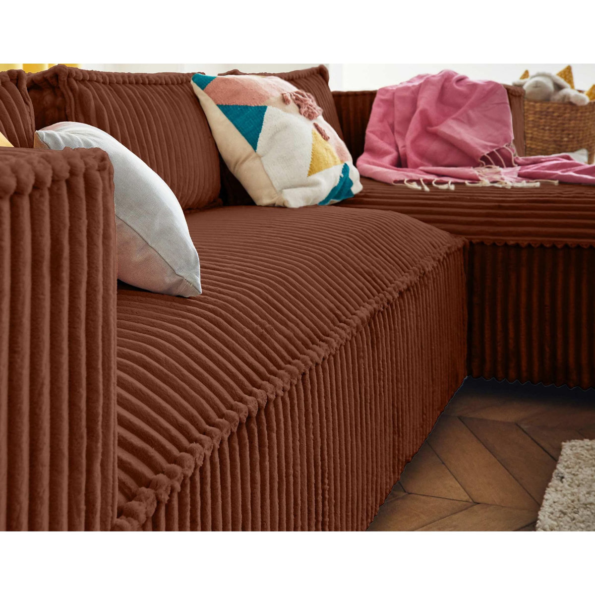 LISA DESIGN Stella - canapé d'angle droit - 4 places - en velours côtelé grosses côtes