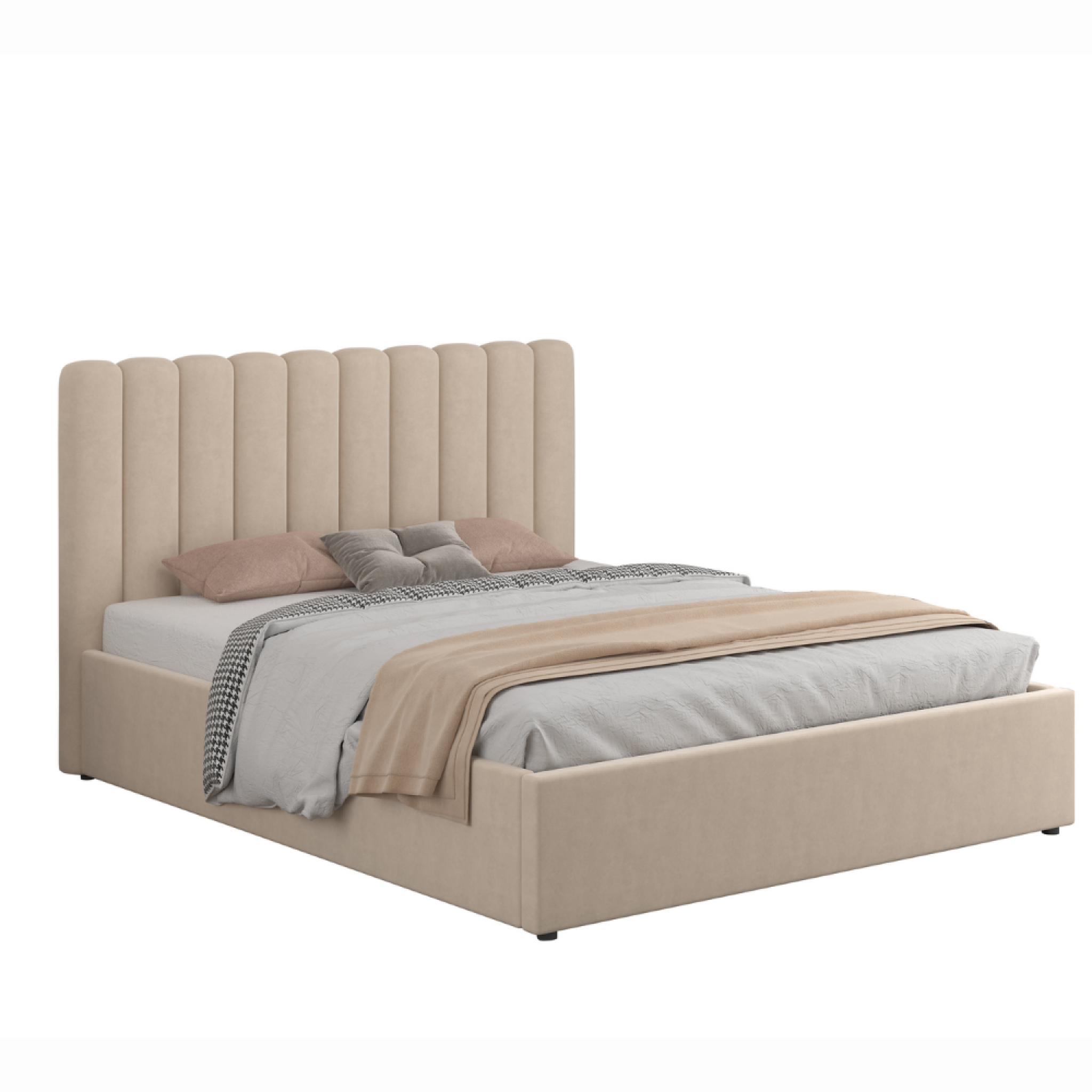 Voir la diapositive 6 : CONCEPT USINE Lit avec coffre de rangement 140x190cm velours beige savannah