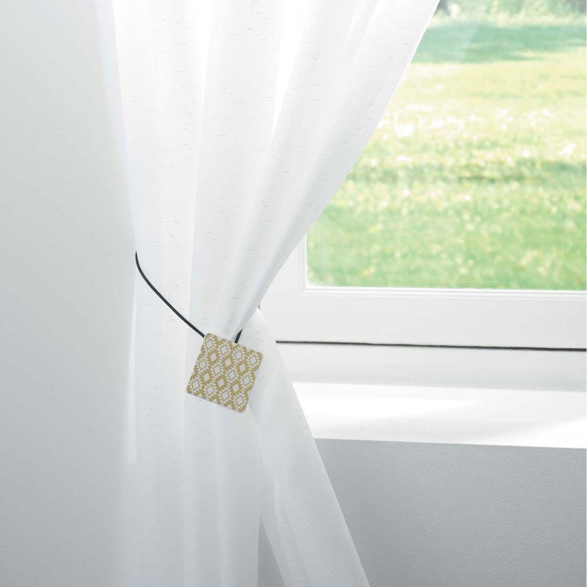Voir la diapositive 2 : Douceur d'Intérieur Embrasse de rideau aimantée  arlequin  43cm blanc