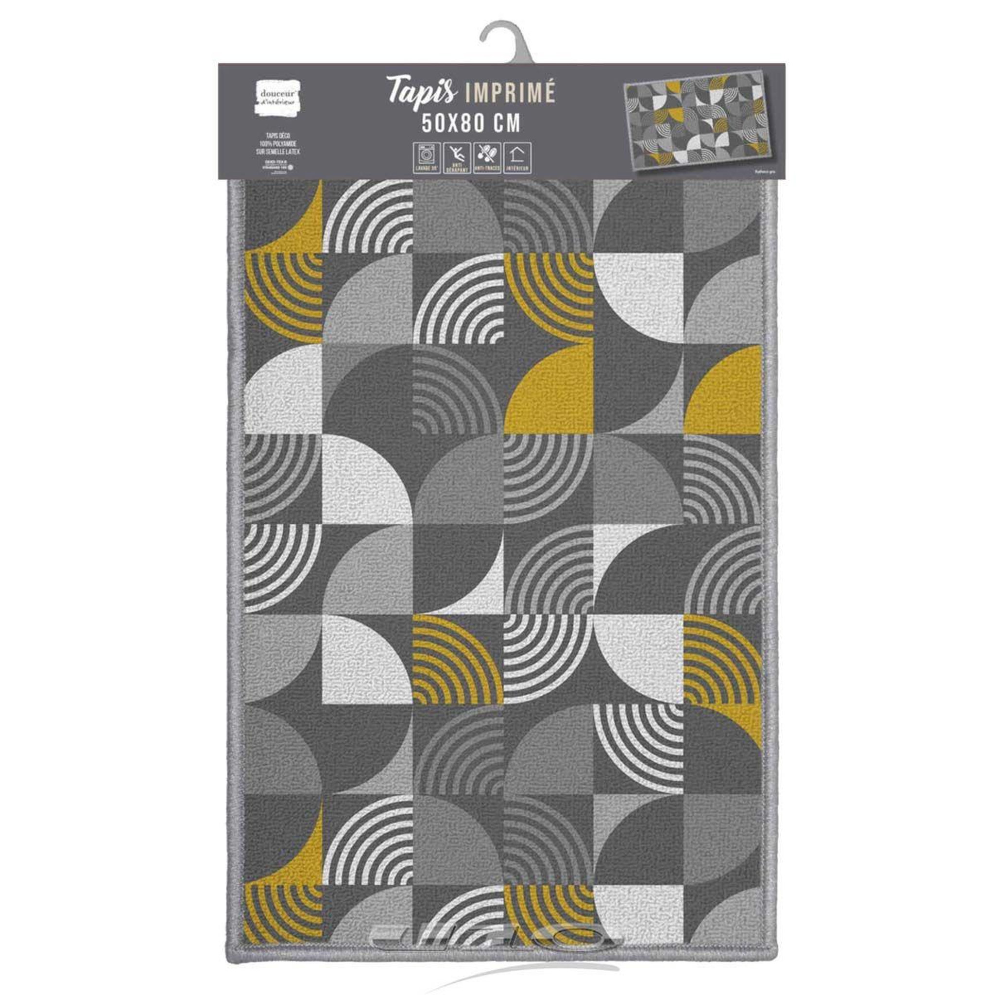 Voir la diapositive 2 : Douceur d'Intérieur Tapis déco imprimé  rythmo  50x80cm gris