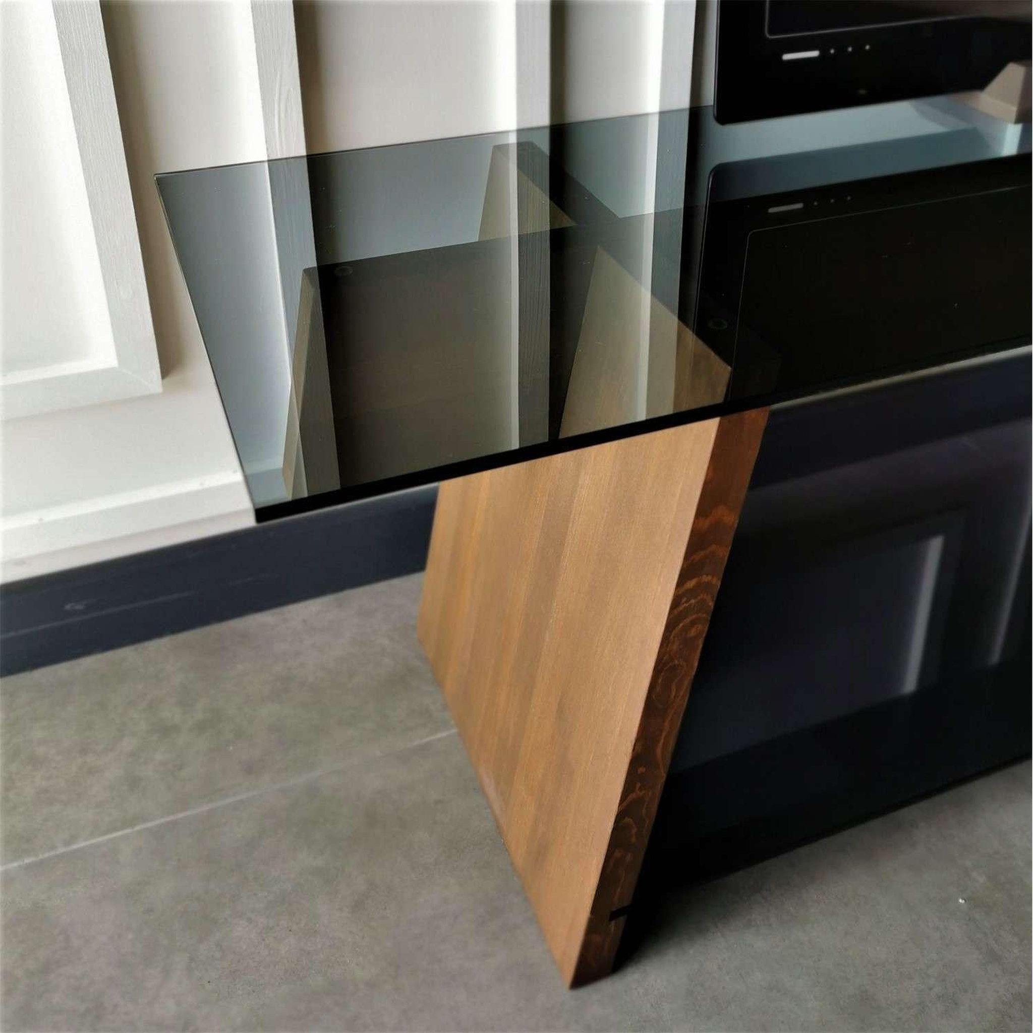 Voir la diapositive 4 : TOILINUX Meuble tv 1 étagère lustrelle en verre et bois massif - marron