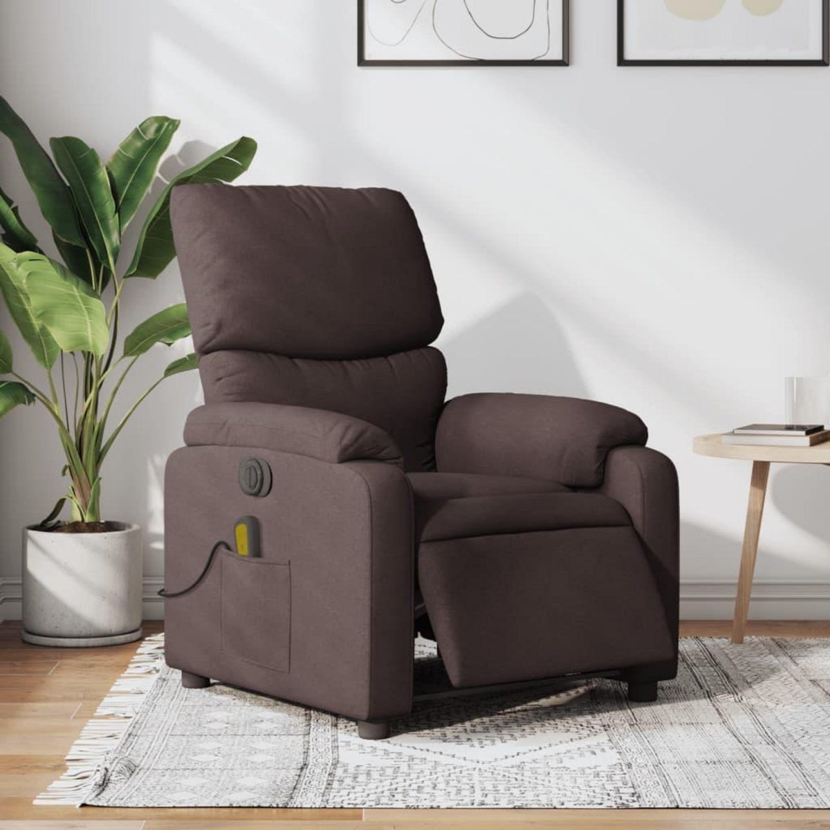 VIDAXL Fauteuil de massage inclinable electrique Marron fonce Tissu