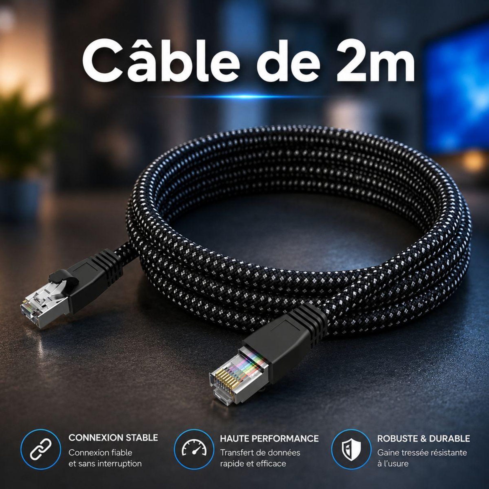Voir la diapositive 4 : ADEQWAT Câble ethernet rj45 2m cat8e