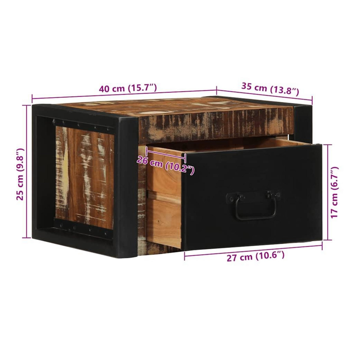 VIDAXL Table de chevet multicolore 40x35x25 cm bois de recuperation