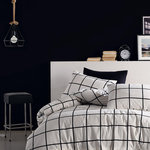 Home collection Parure Housse de couette 3 pcs 240x220 cm 100% coton 57 fils imprimé. Carreaux noir