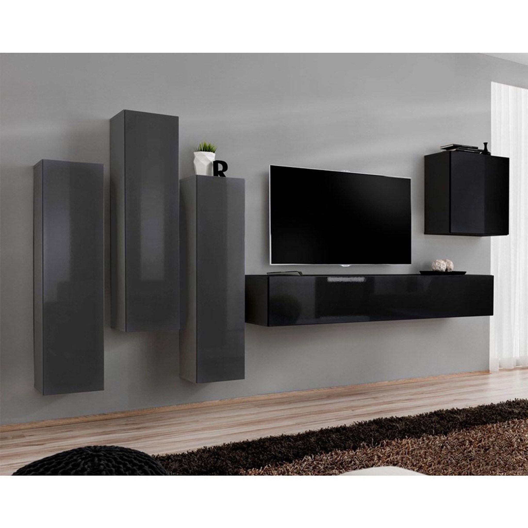 Voir la diapositive 1 : Paris Prix Meuble TV Mural Design  Switch III  330cm Gris & Noir