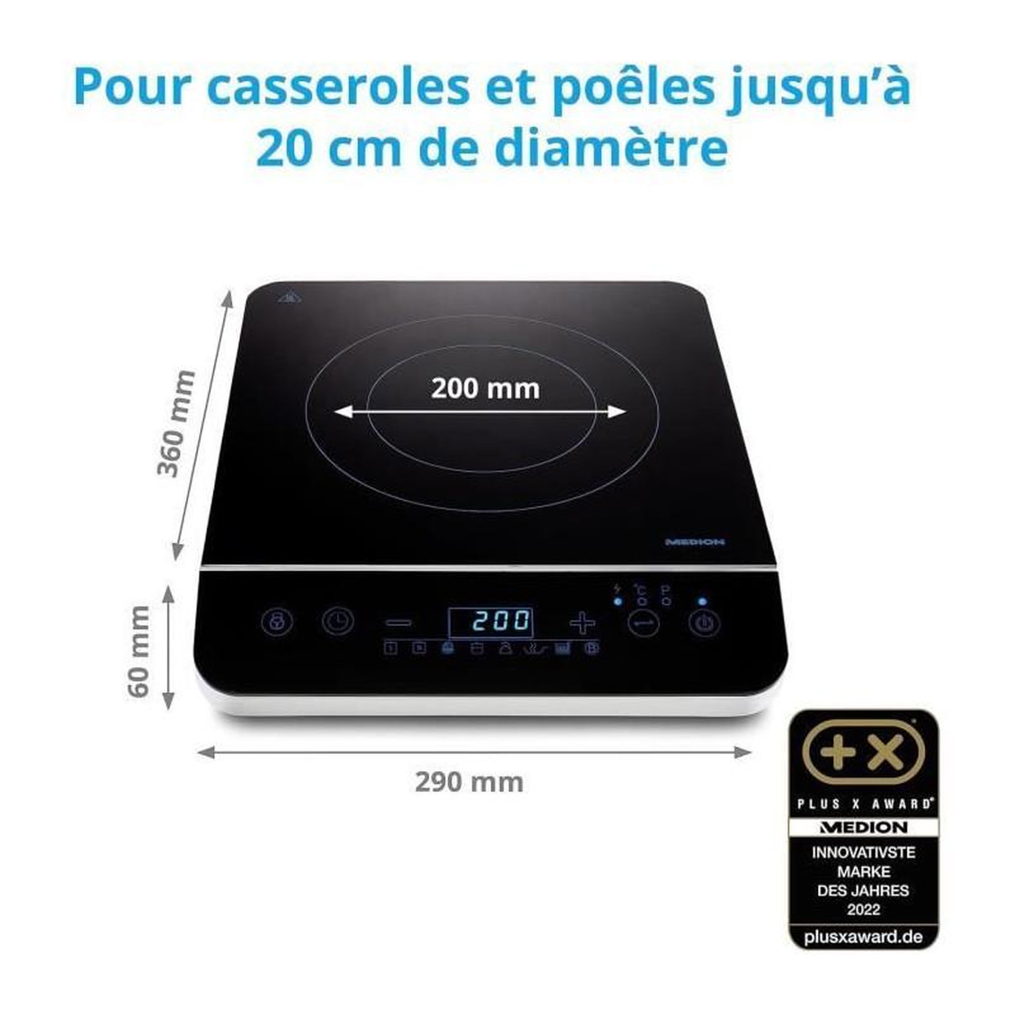 Voir la diapositive 6 : Medion Plaque induction posable - MEDION - MD 17595 - 1 Feu - L 29 x P 36 cm