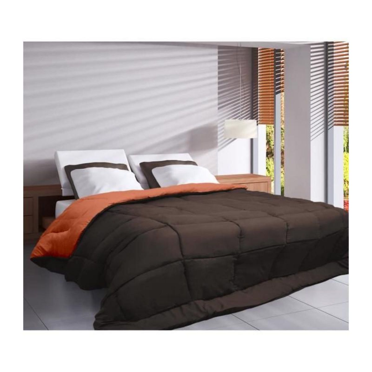 GENERIQUE Couette Microfibre 400g/m² CALGARY Chocolat & Corail 200x200cm