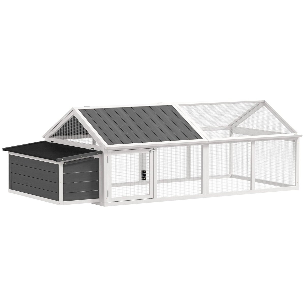 PAWHUT Poulailler espace couvert pondoir 2 zones - porte, toit ouvrant - 2,4 x 1,12 x 0,76 m - bois gris blanc