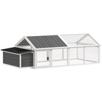 PAWHUT Poulailler espace couvert pondoir 2 zones - porte, toit ouvrant - 2,4 x 1,12 x 0,76 m - bois gris blanc