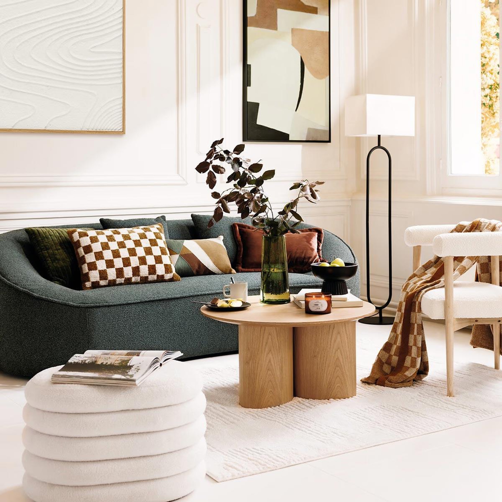 Voir la diapositive 5 : ATMOSPHERA Pouf coffre bouclette  giulia  59cm blanc