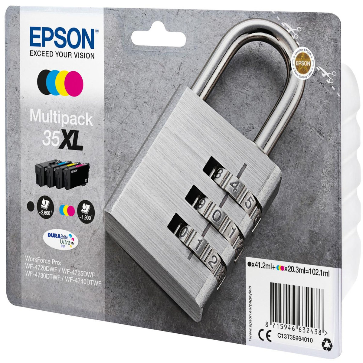 Epson Cartouche d'encre Pack Multipack 4 Originales T3596 XL (Noir + 3 Couleurs) - C13T35964010
