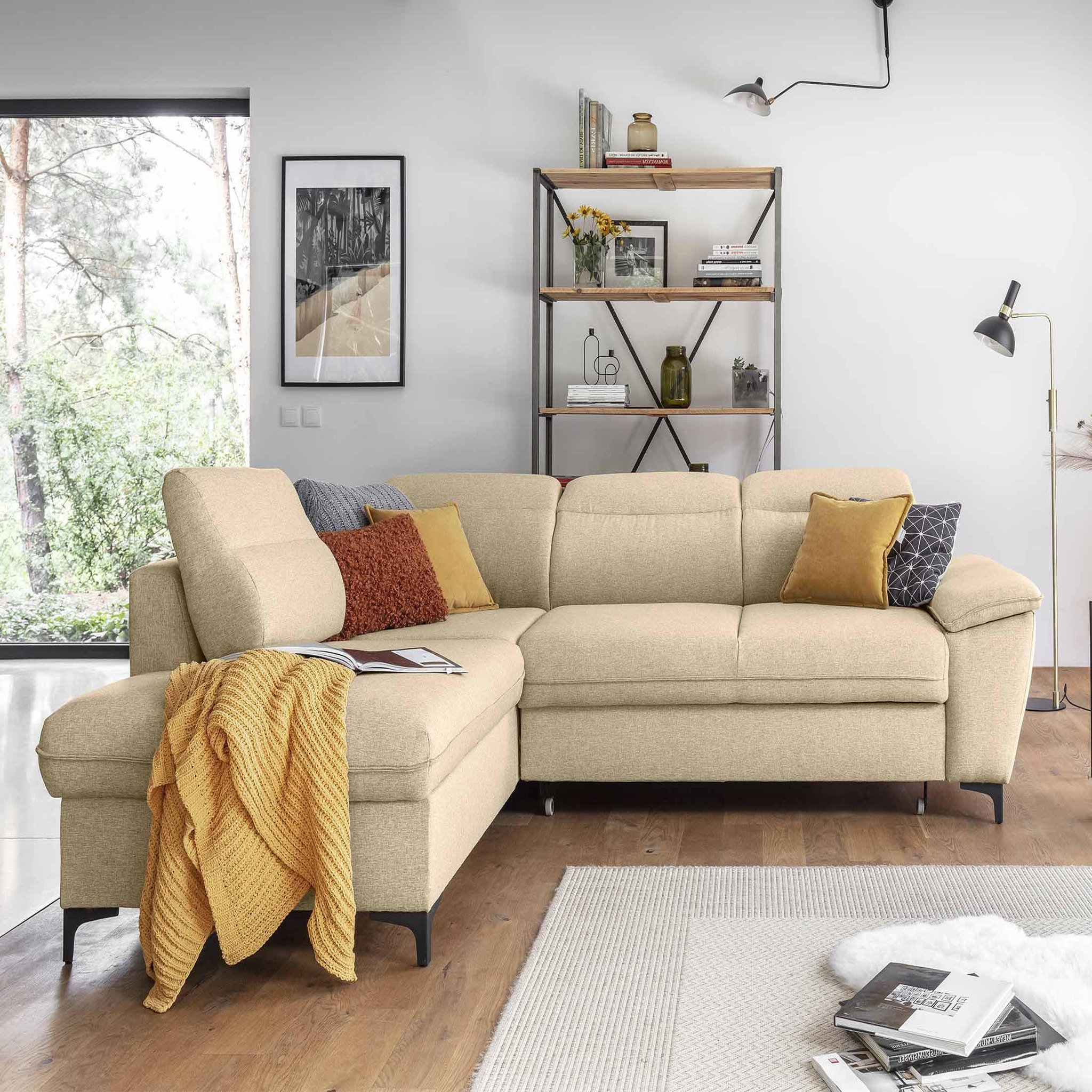 Voir la diapositive 5 : BEST MOBILIER Clever - canapé d'angle gauche - 5 places - convertible avec coffre et têtières - en tissu