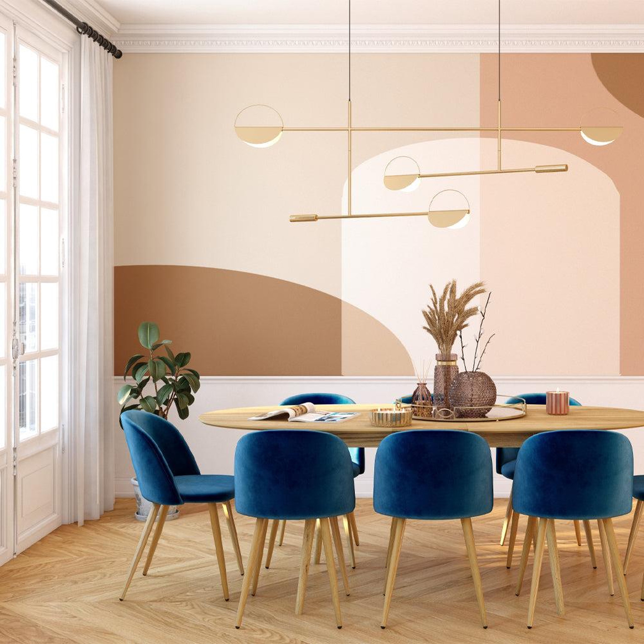Voir la diapositive 5 : MAISON PAVANE Lot de 2 chaises en velours bleu et pieds en métal-cozy