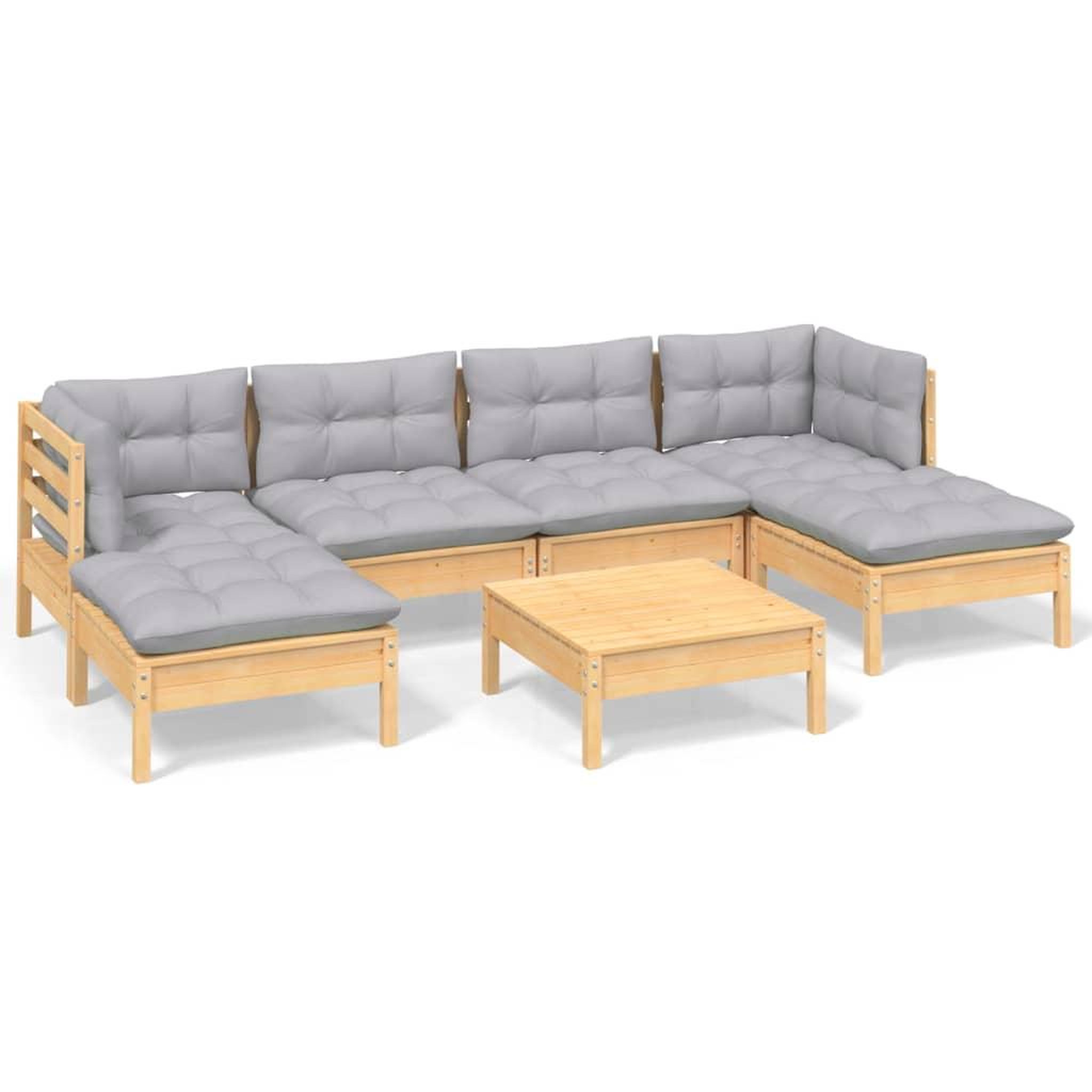 Voir la diapositive 2 : VIDAXL Salon de jardin 7 pcs avec coussins gris bois de pin