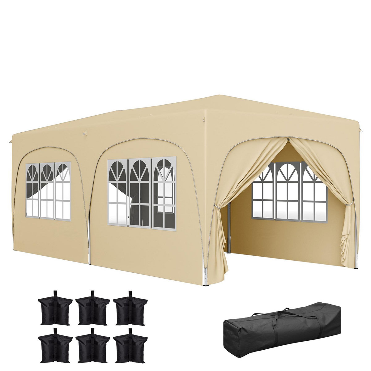 OUTSUNNY Tonnelle barnum pop up automatique 3x6 m - hauteur réglable - sac de transport, 6 sacs à lester inclus - sable