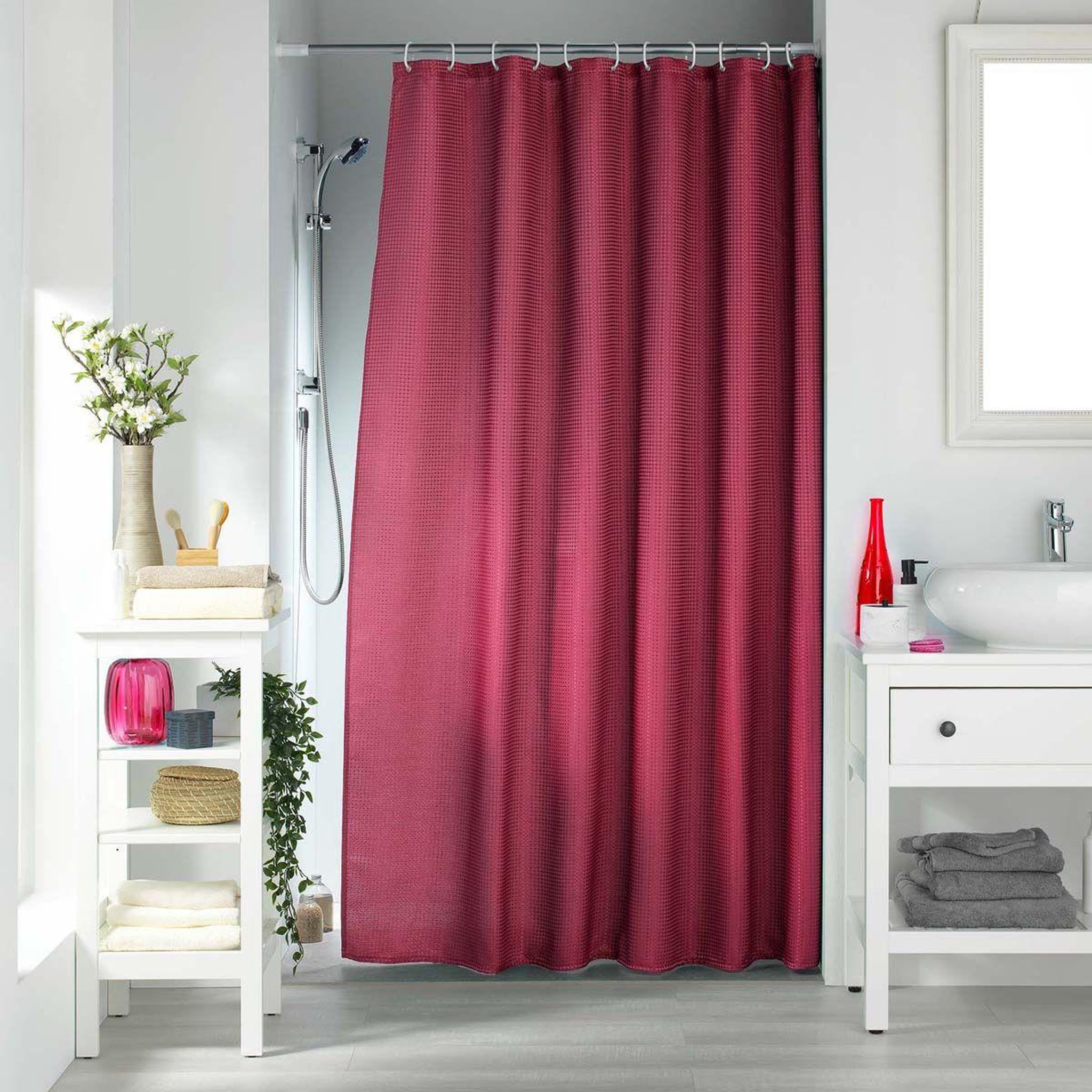 Voir la diapositive 3 : Douceur d'Intérieur Rideau de douche  quartz  180x200cm framboise