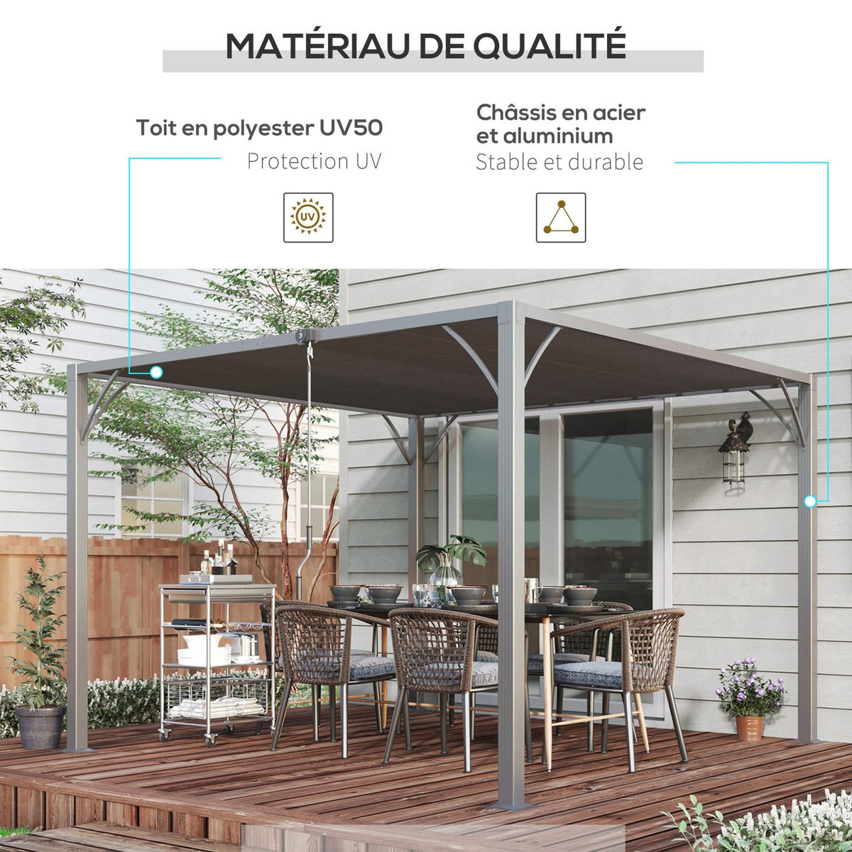 OUTSUNNY Pergola lames orientables dim. 2,9L x 2,95l x 2,13H m structure alu. acier époxy polyester gris