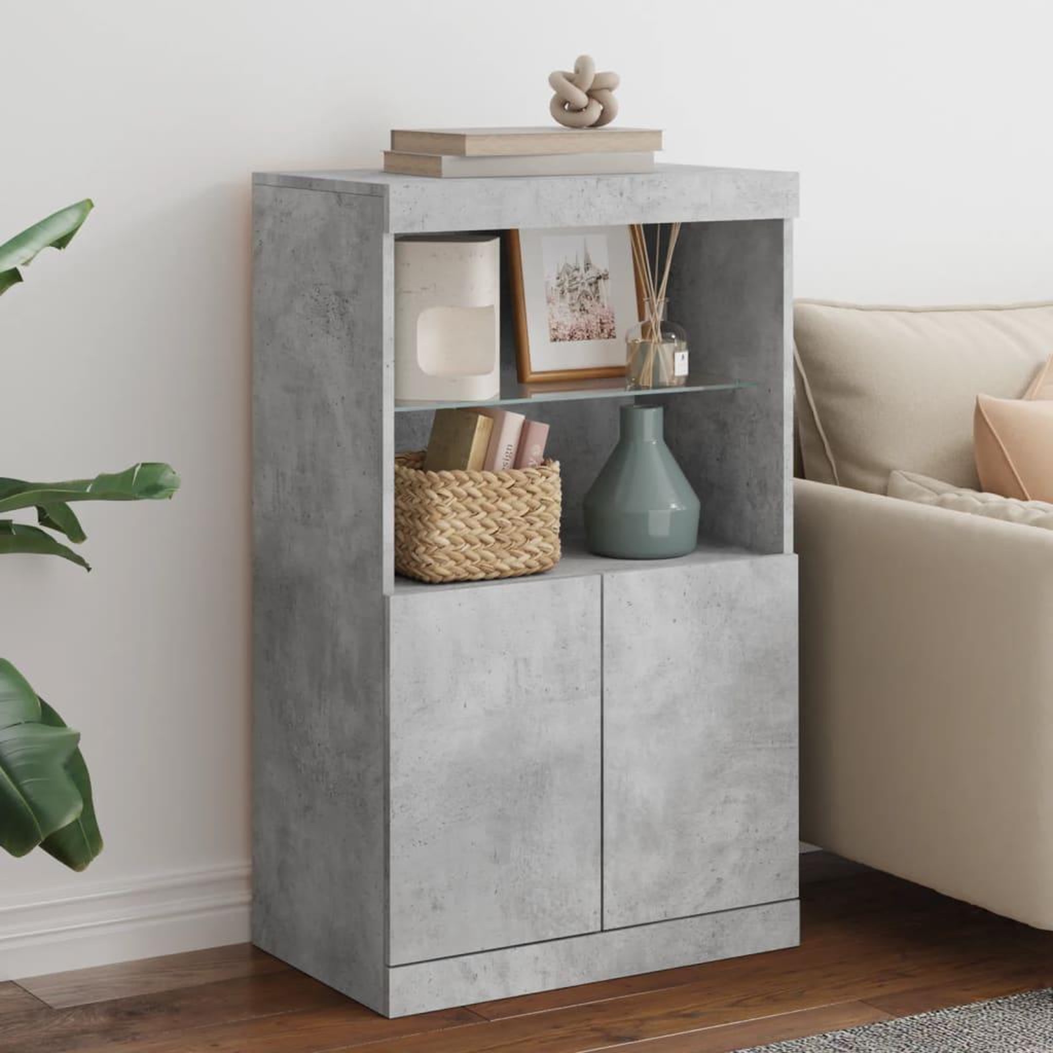 VIDAXL Buffet avec lumieres LED gris beton 60,5x37x100 cm