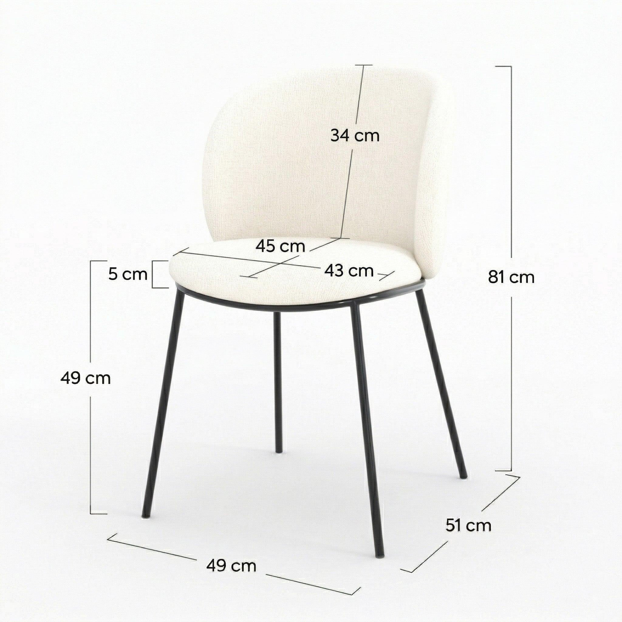 Voir la diapositive 4 : MAISON PAVANE Lot de 2 chaises en tissu doux blanc, pieds métal noir-bulle