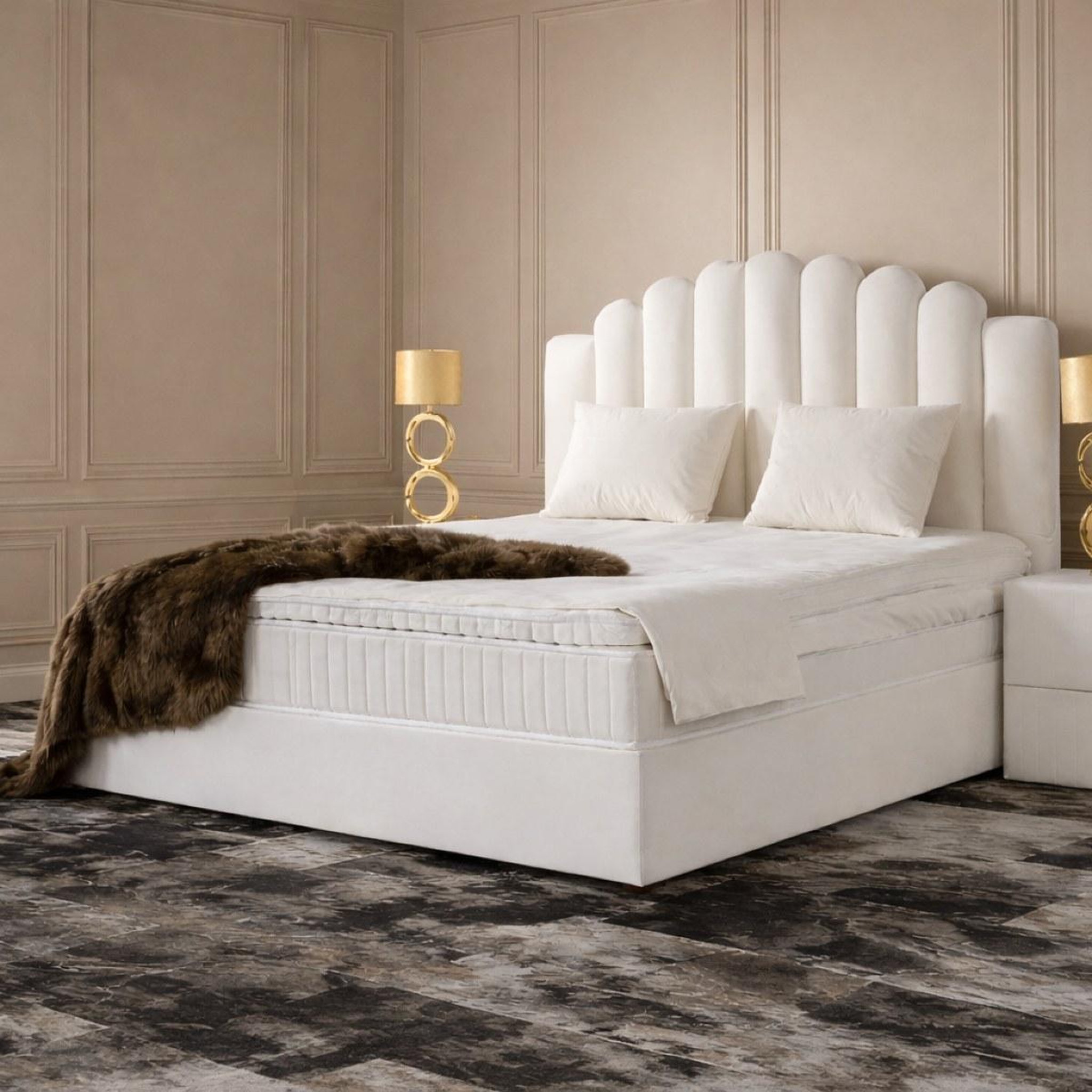 Voir la diapositive 3 : JLC KREATION Lit avec coffre 180cm en velours + matelas + surmatelas jazz