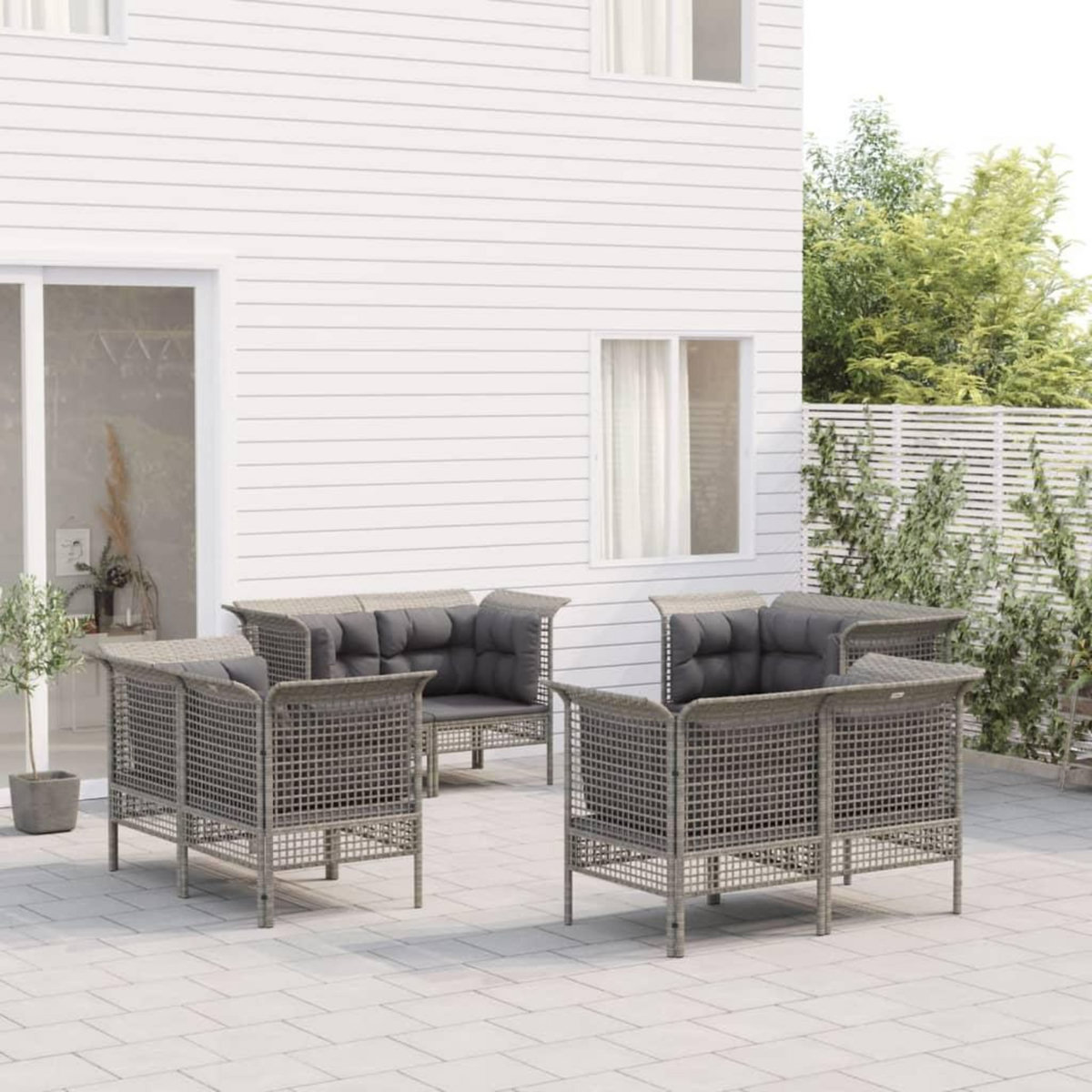 VIDAXL Salon de jardin 8 pcs avec coussins Gris Resine tressee