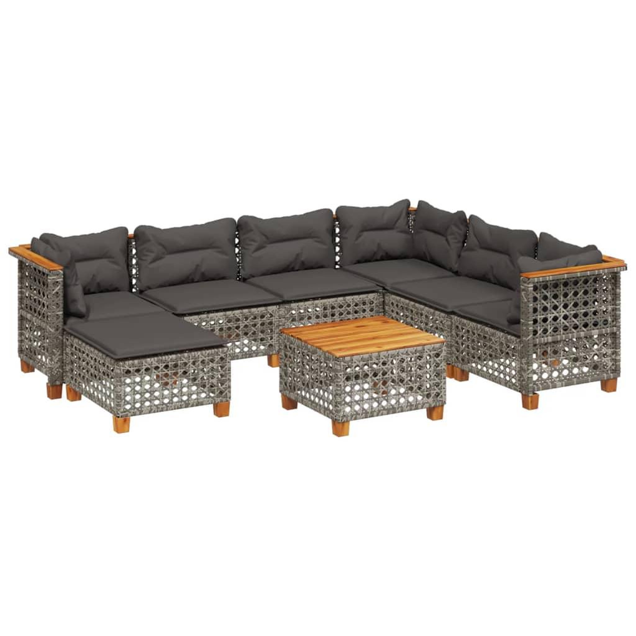 Voir la diapositive 2 : VIDAXL Salon de jardin 8 pcs avec coussins gris resine tressee