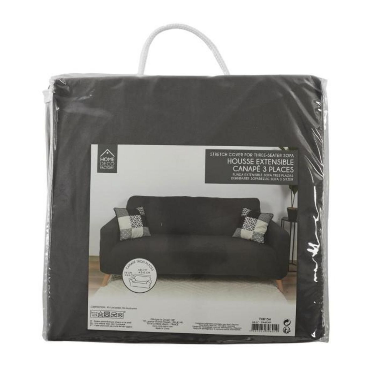 Paris Prix Housse de Canapé 3 Places  Extensible  80x230cm Gris