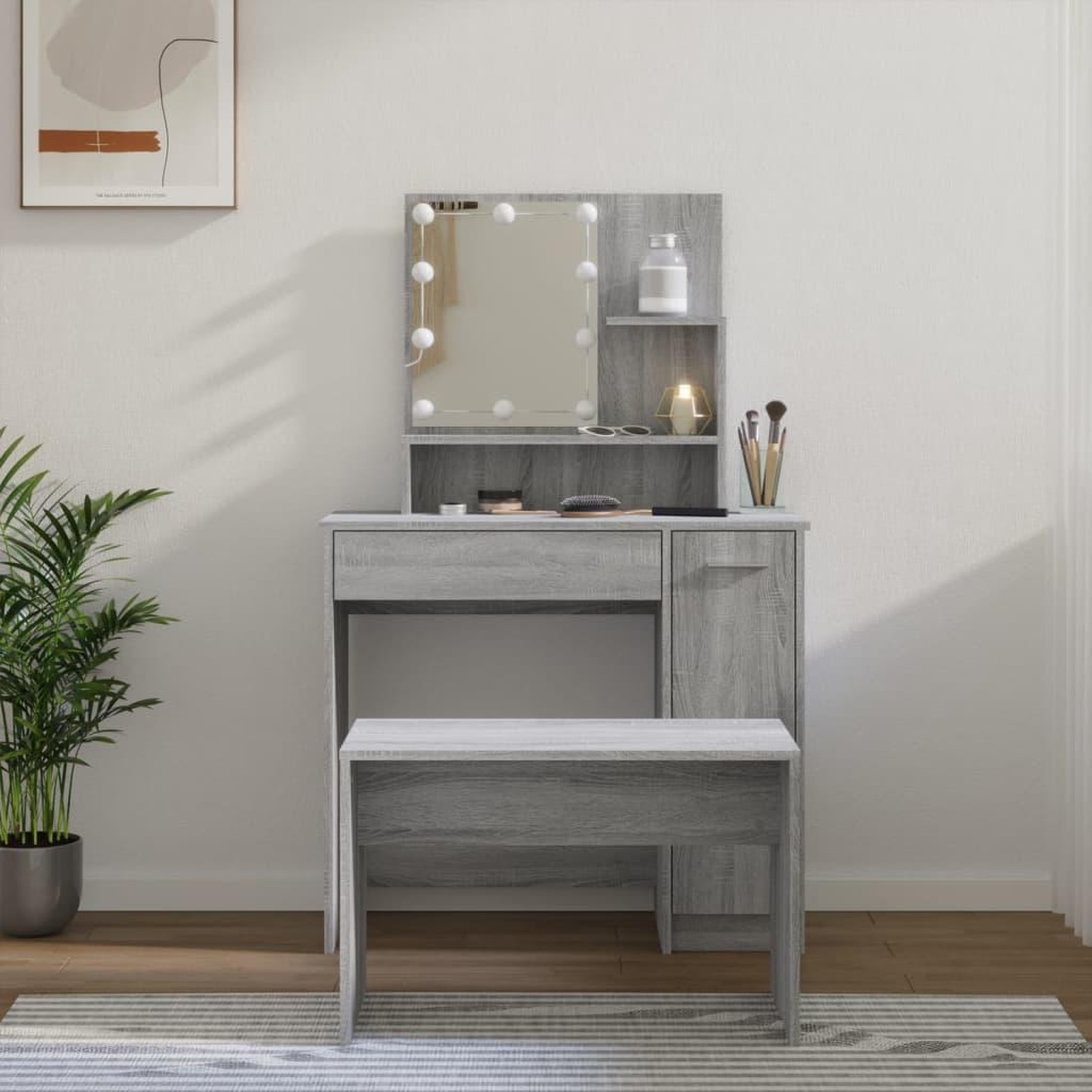 VIDAXL Ensemble de coiffeuse avec LED Sonoma gris Bois d'ingenierie