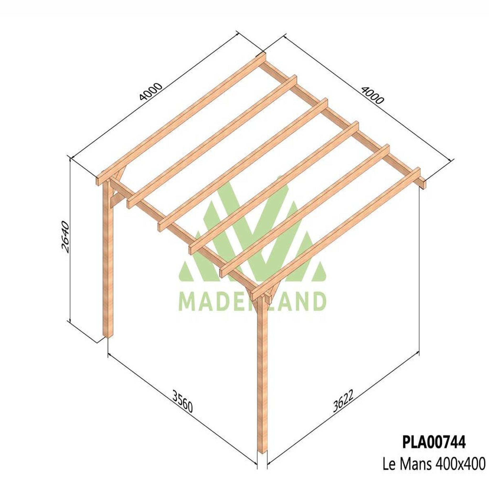 Voir la diapositive 3 : JARDIDECO Pergola adossée en lamellé-collée le mans 400 x 400 cm - mardeland