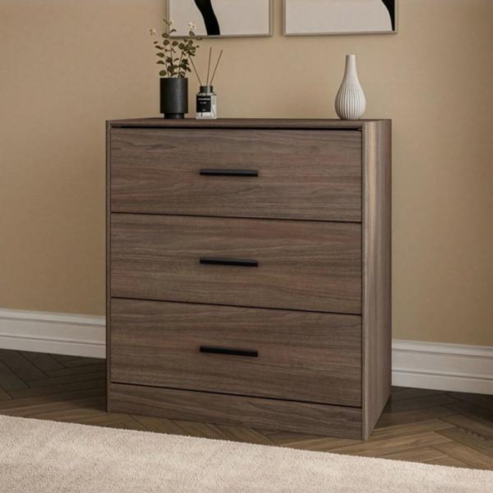 Voir la diapositive 2 : PARISOT Commode - AZUKA - 3 tiroirs - Orme torréfié - 80 x 44 x 88 cm - PARISOT