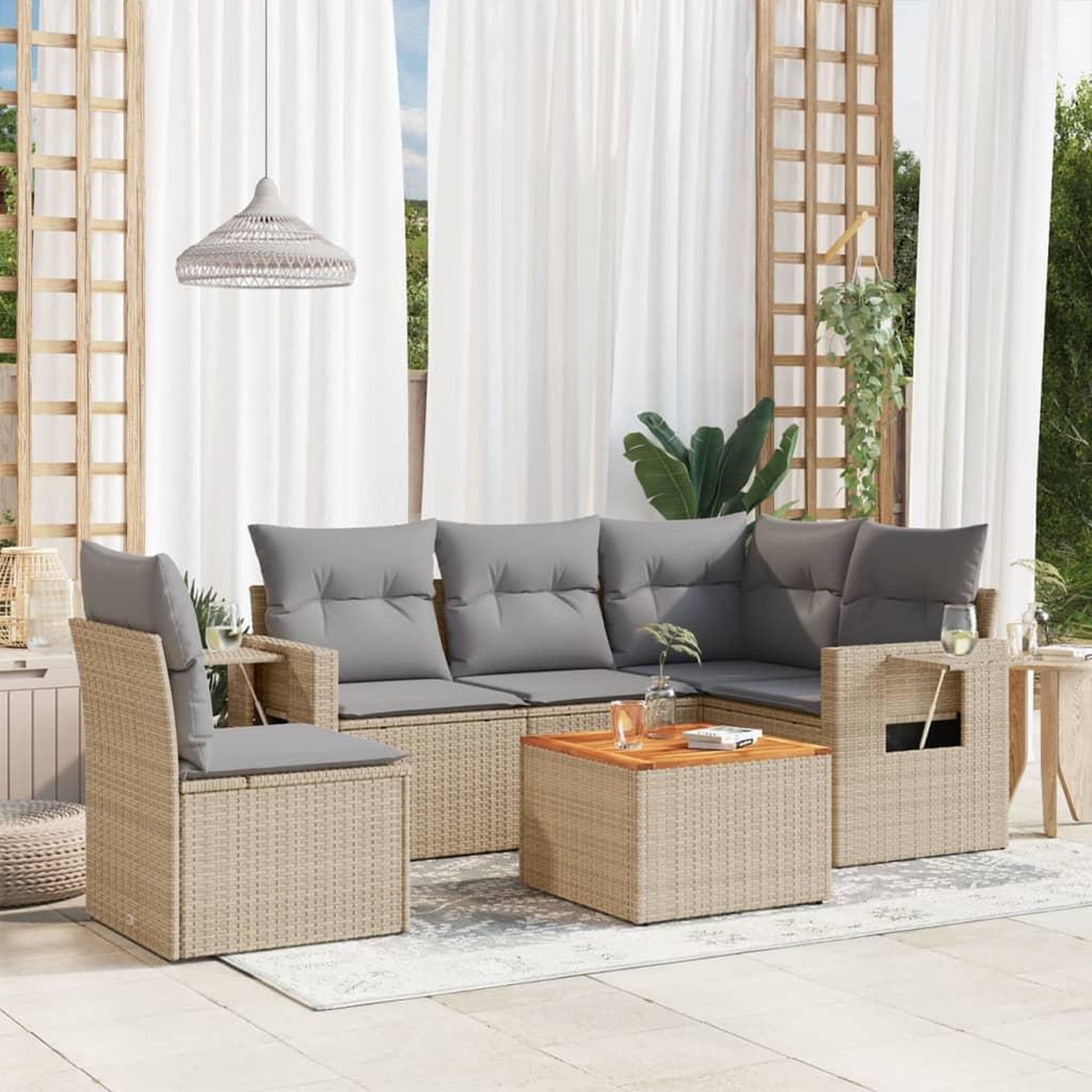 VIDAXL Salon de jardin avec coussins 6pcs melange beige resine tressee
