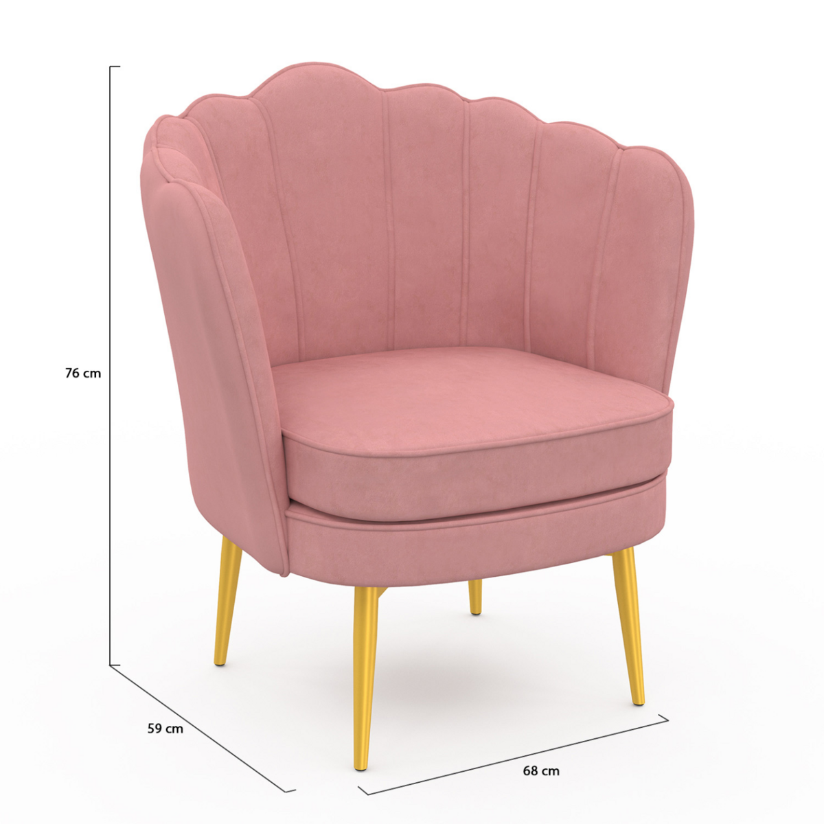 ID MARKET Fauteuil coquillage ADELLA rose en velours pieds dorés