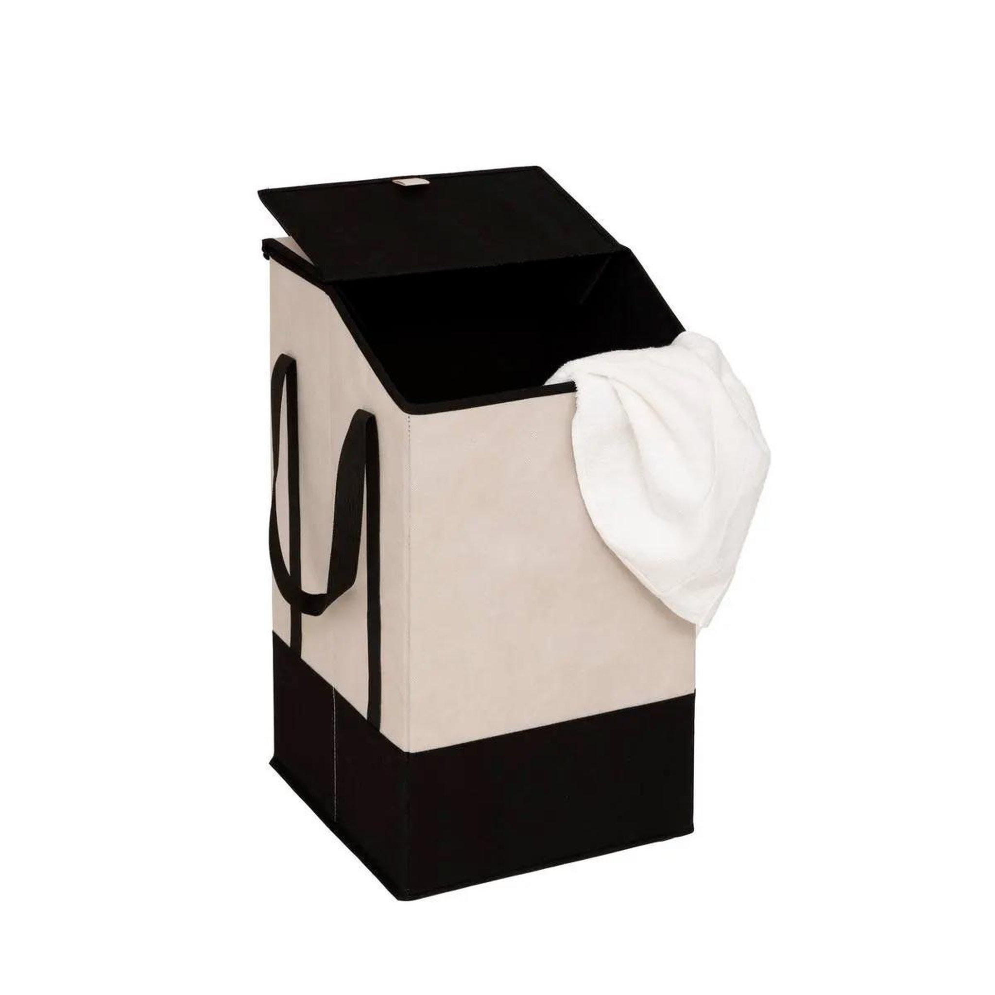Voir la diapositive 4 : FIVE Panier à linge en tissu  bicolore  45l beige