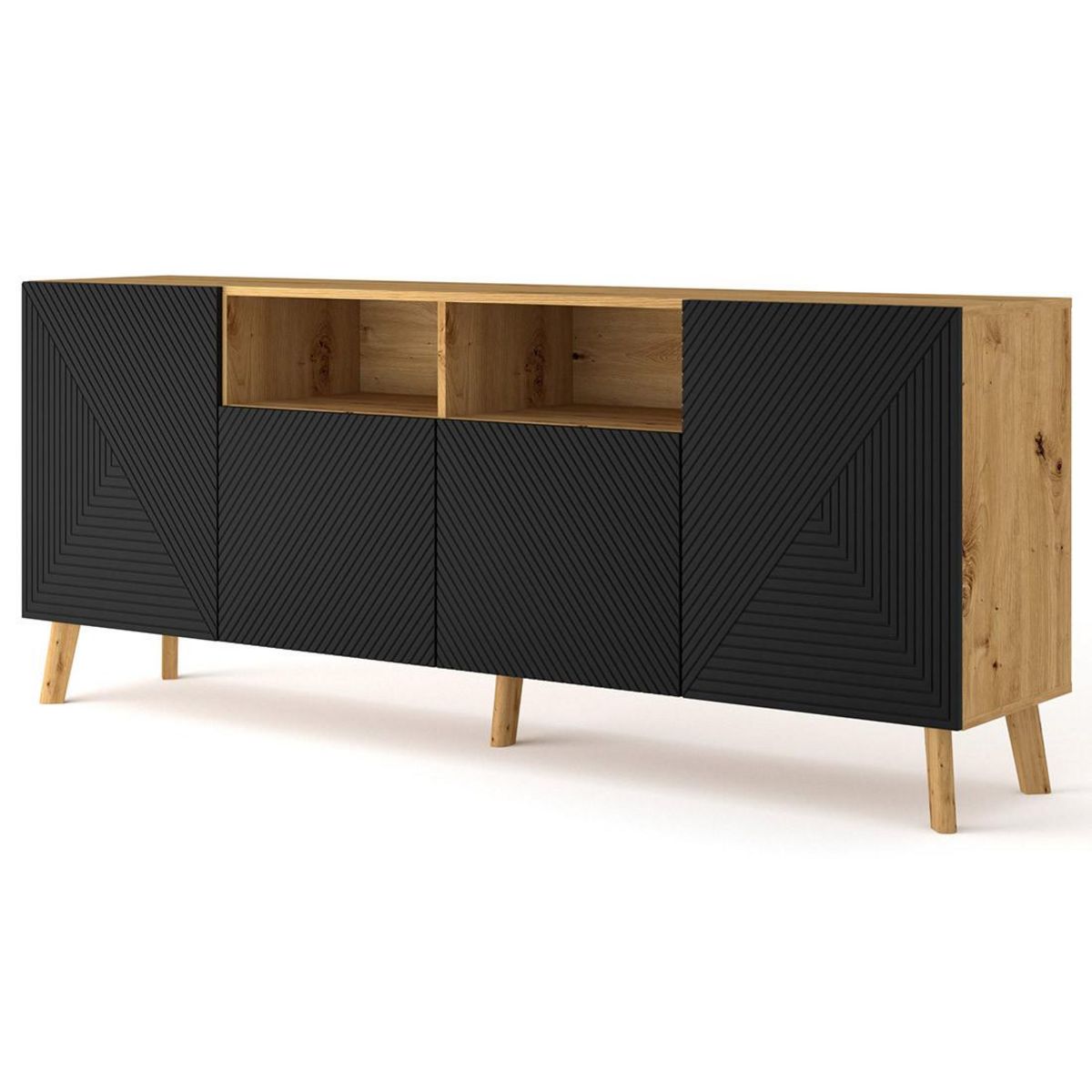 BEST MOBILIER Velato - buffet bas - effet bois et noir - 195 cm
