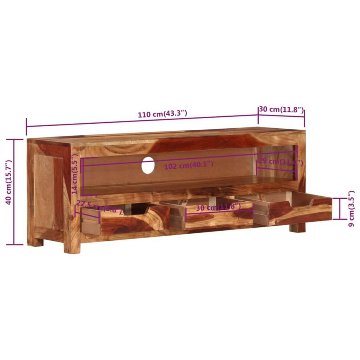VIDAXL Meuble TV 110x30x40 cm Bois d'acacia massif