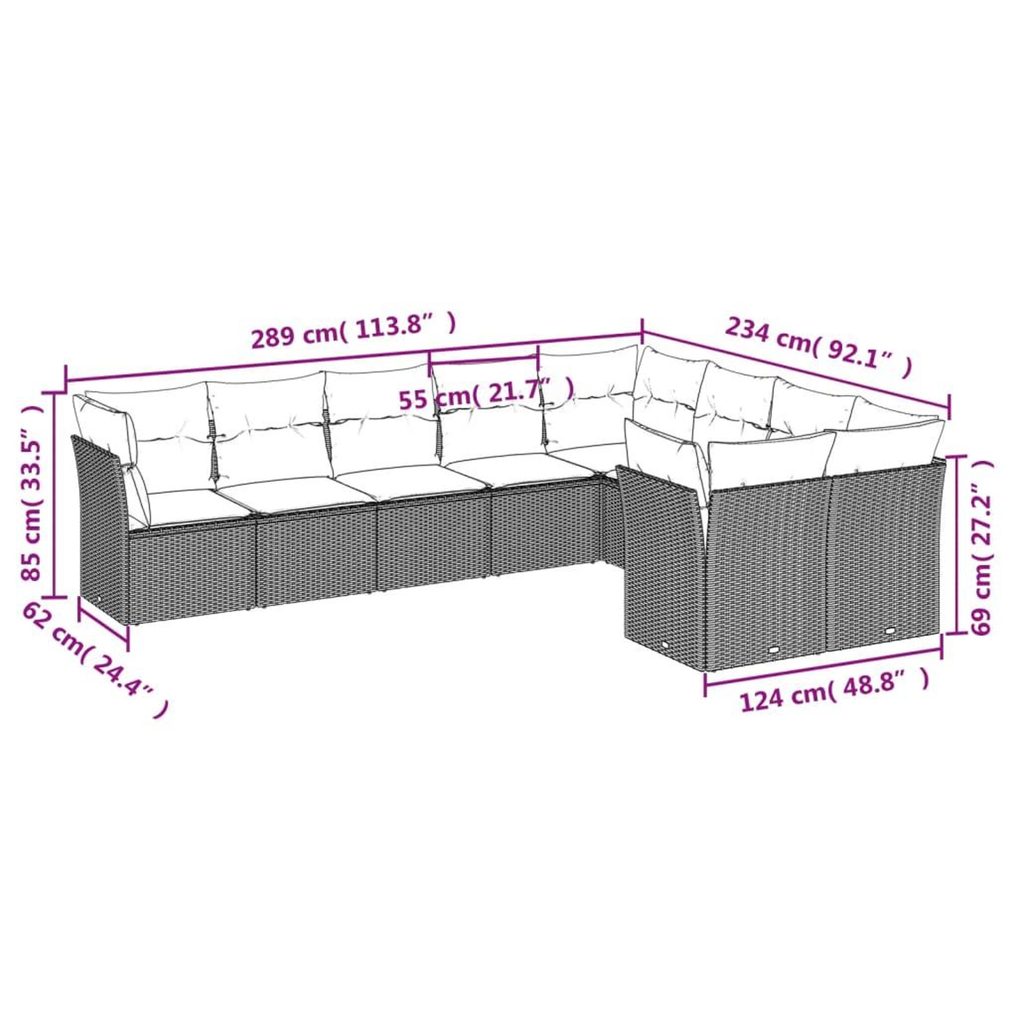 Voir la diapositive 3 : VIDAXL Salon de jardin 9 pcs avec coussins noir resine tressee