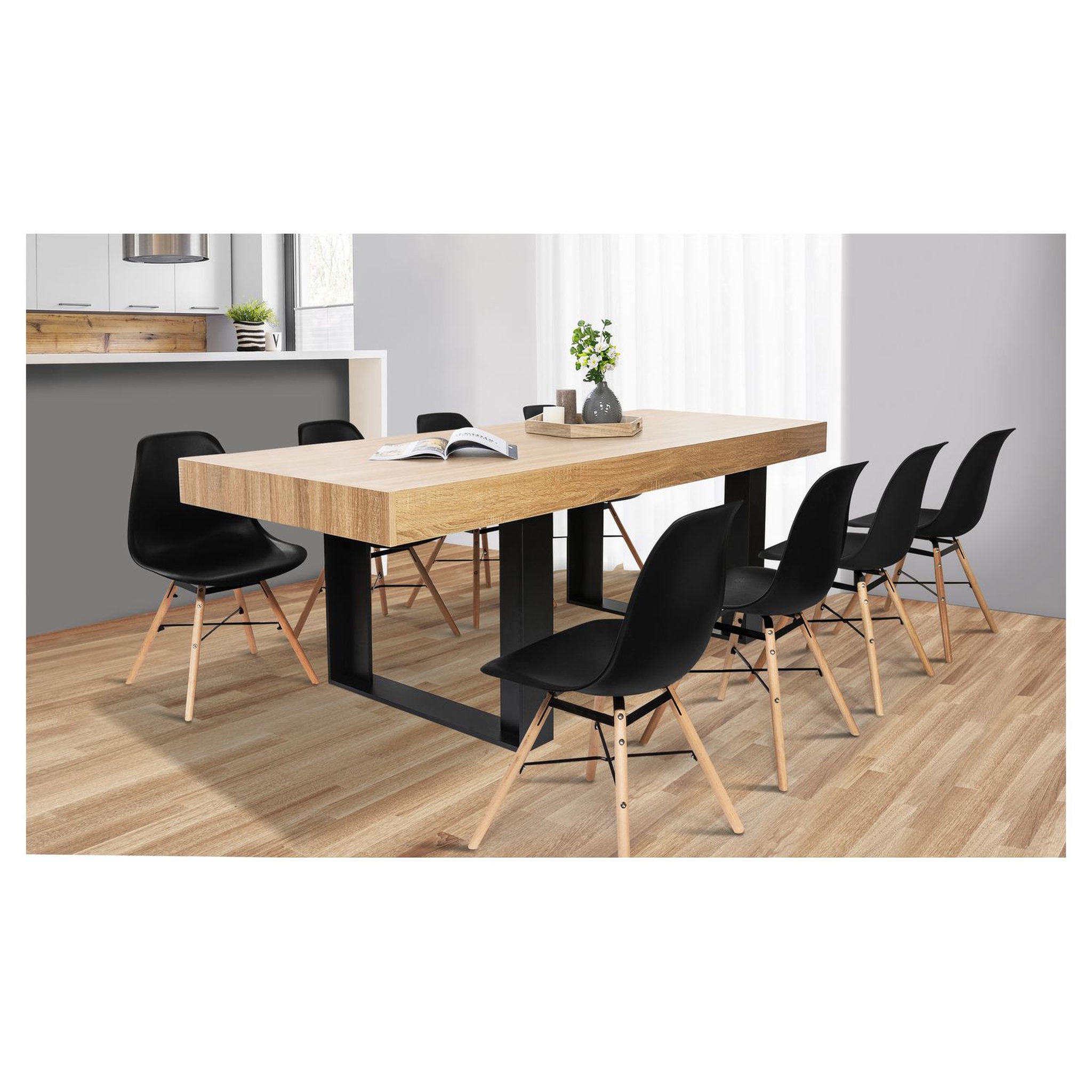 Voir la diapositive 4 : Table de séjour salle à manger fixe style industriel 225 cm MILTON