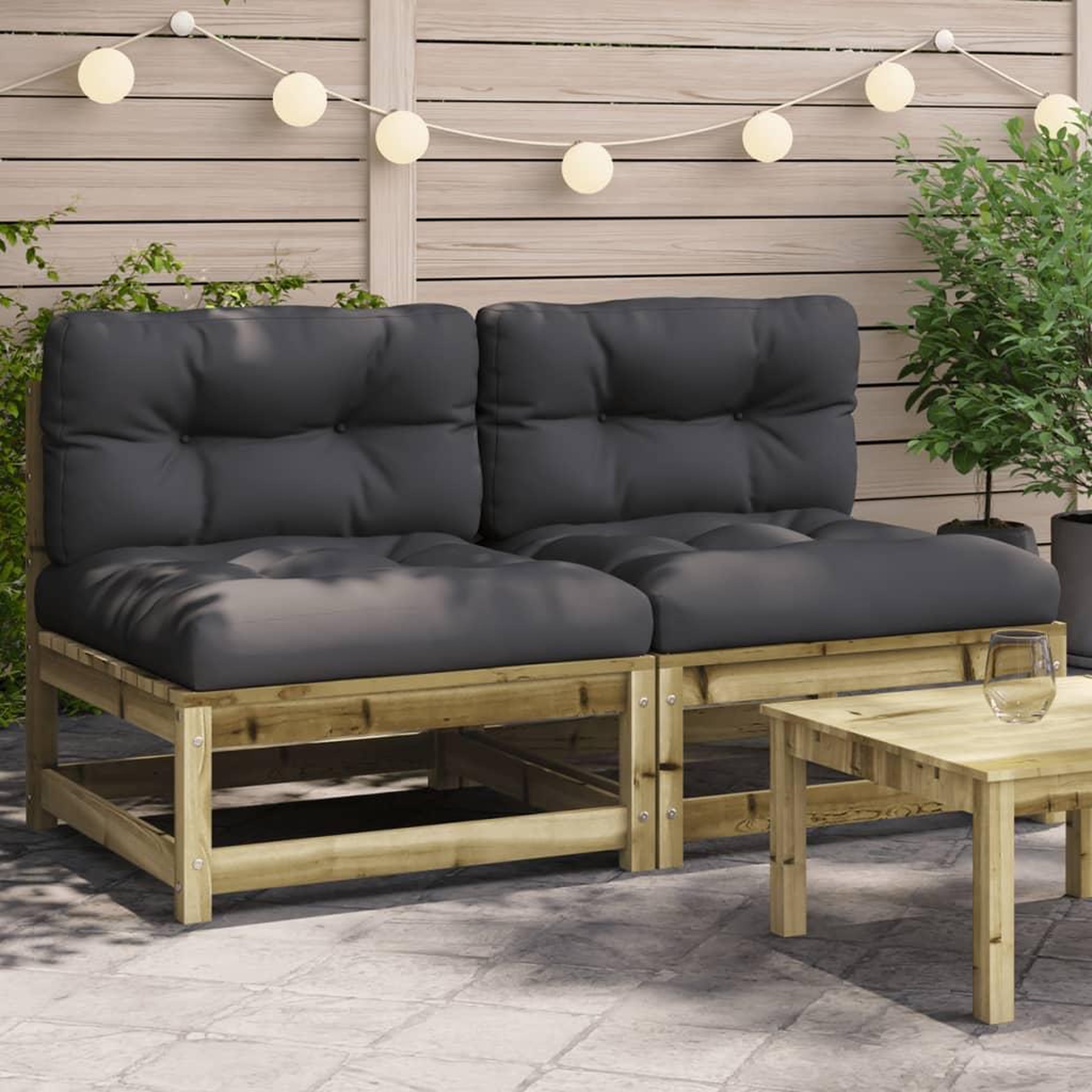 VIDAXL Canapes jardin sans accoudoirs coussins 2 pcs bois pin impregne
