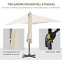 Voir la diapositive 6 : OUTSUNNY Parasol déporté carré inclinable manivelle avec pied en acier dim. 2,45L x 2,45l x 2,45H m métal alu. polyester haute densité beige